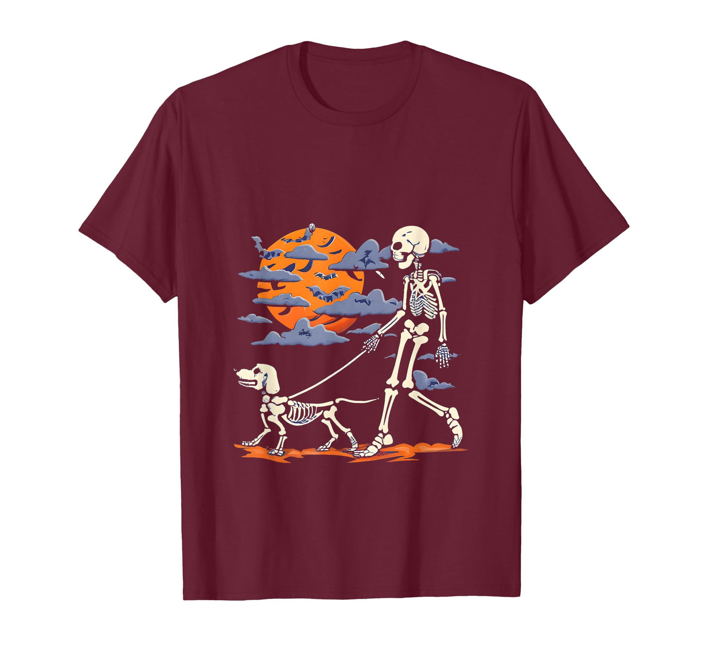 Skeleton man Skeleton Dog Walking Halloween Costume moon T-Shirt