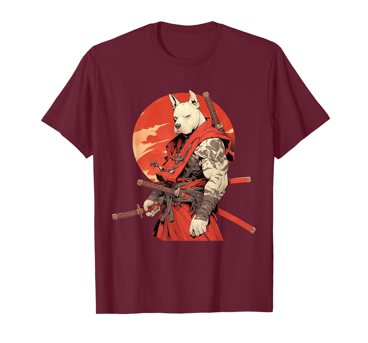 Japanese Art Dog Ninja Ukiyo-e Anime Style Samurai Pitbull T-Shirt
