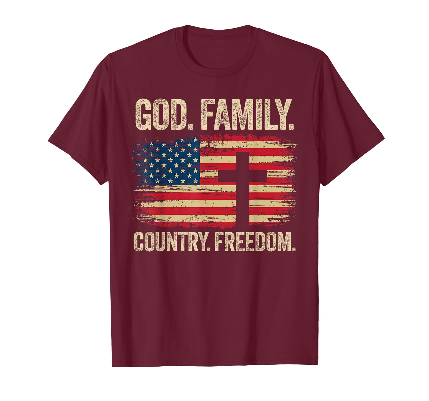 God Family Country Freedom USA Flag Cross T-Shirt