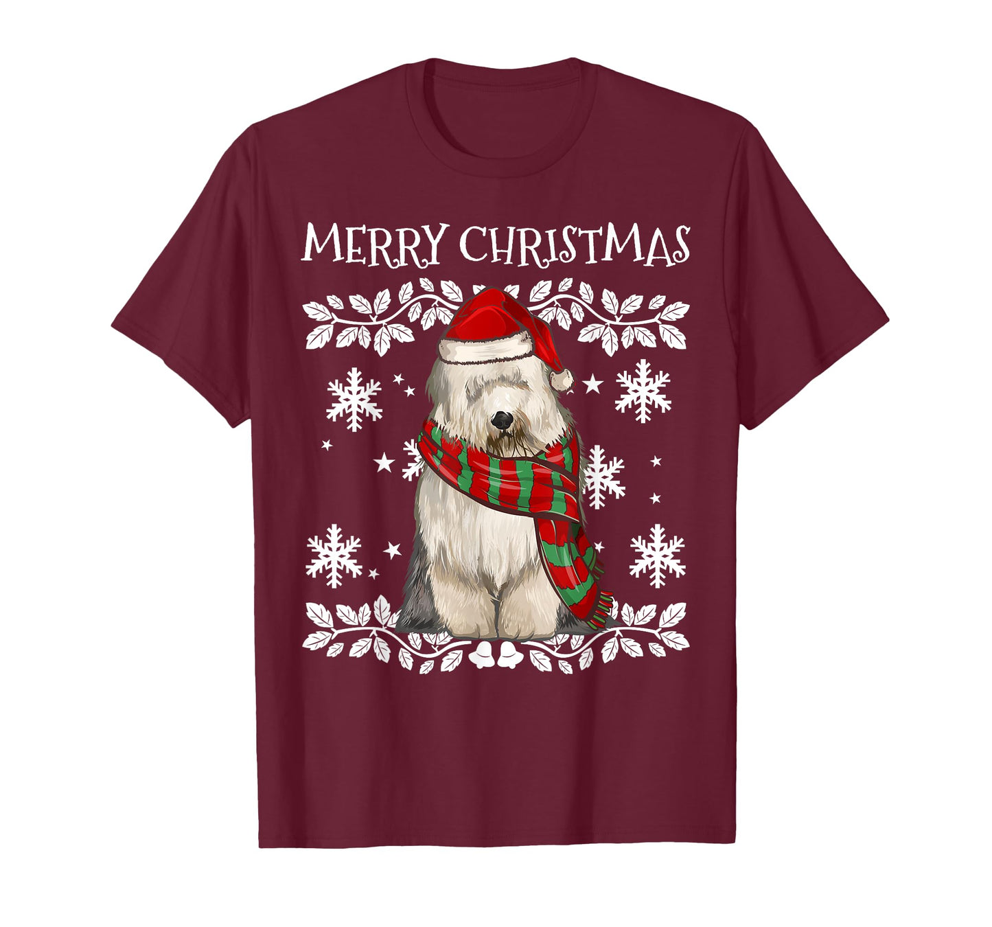 Merry Christmas Ornament Old English Sheepdog Xmas Santa T-Shirt