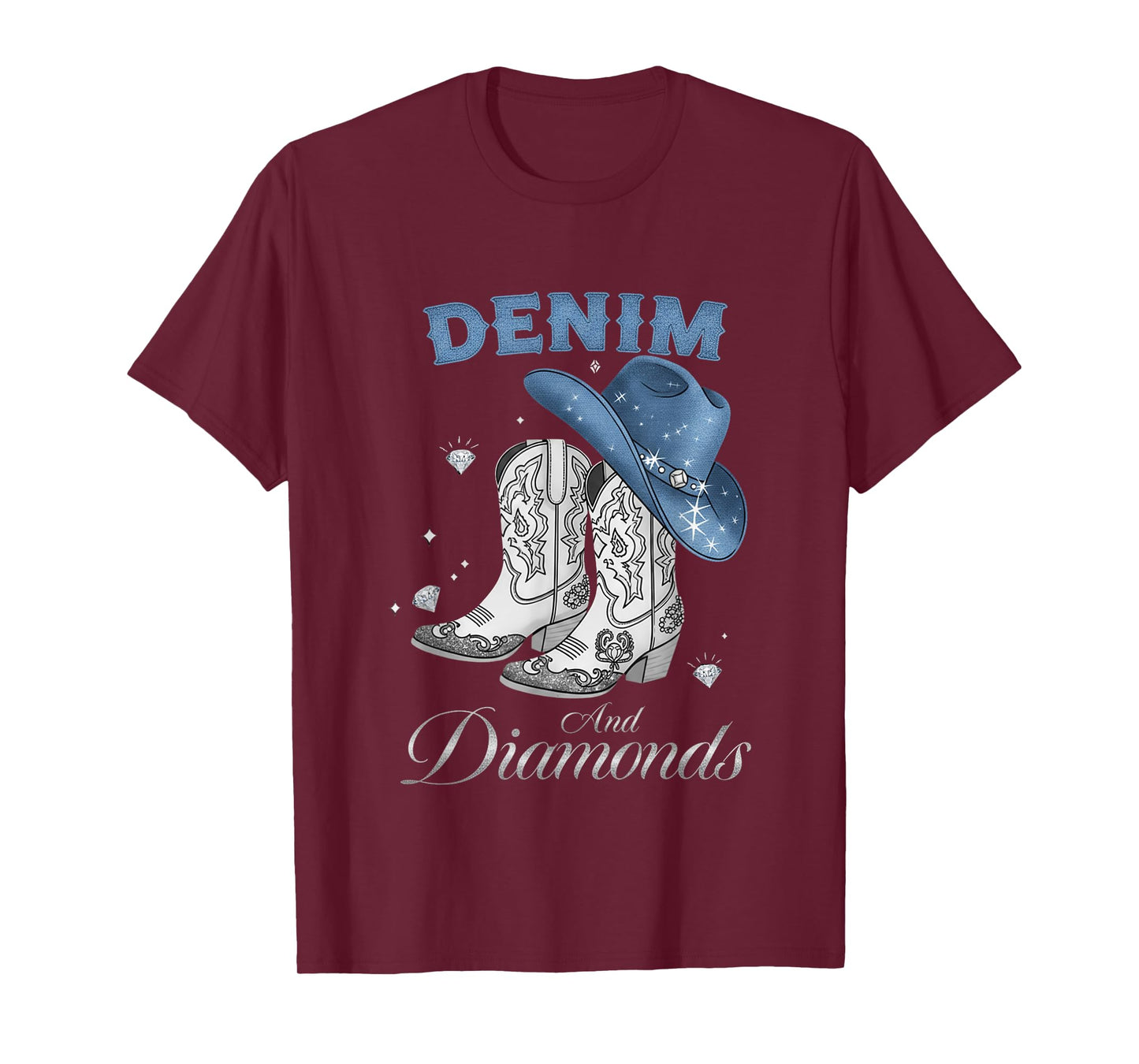 Denim & Diamonds Black Tee Western Cowgirl Boots T-Shirt