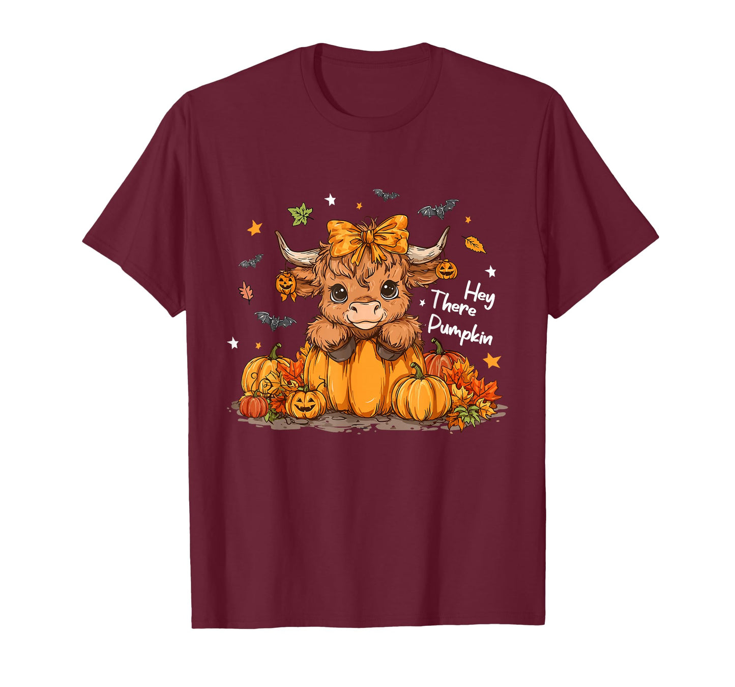 Boho Hey There Pumpkin Halloween Highland Cow Lover Cow Farm T-Shirt