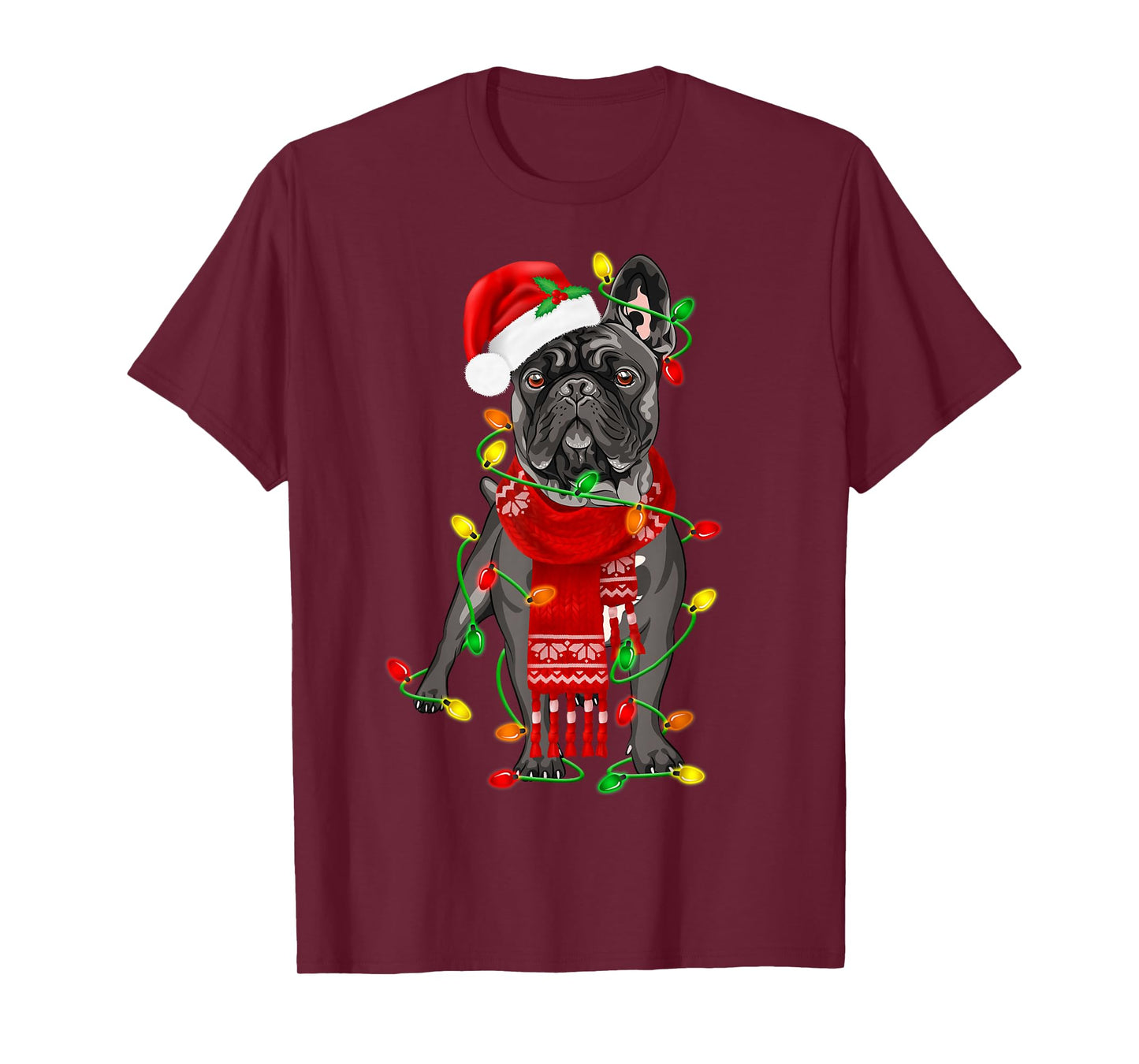 Funny French Bulldog Dog Tree Christmas Lights Xmas Pajama T-Shirt