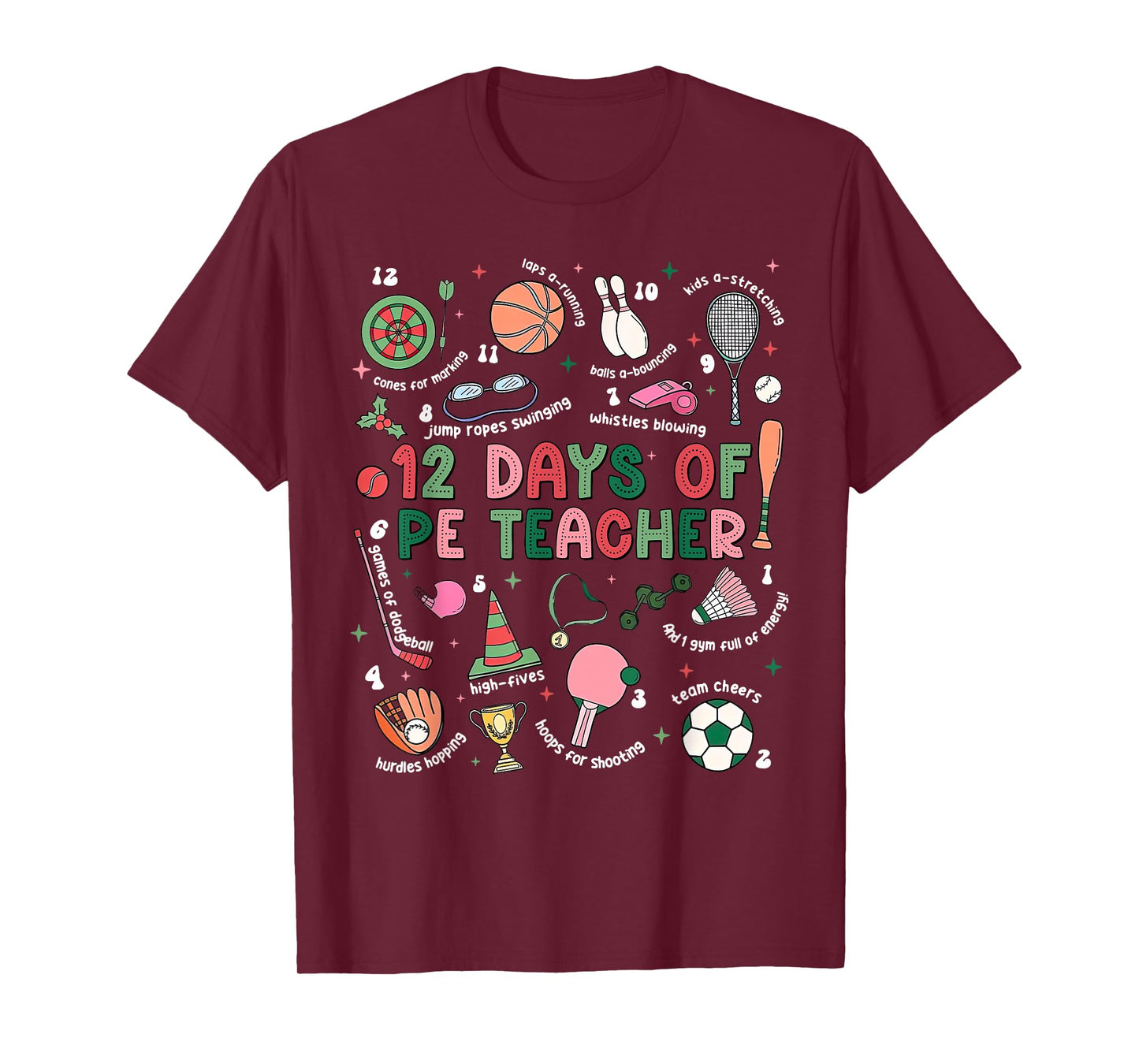 12 Days of PE Teacher Physical Education Gym Coach Christmas T-Shirt
