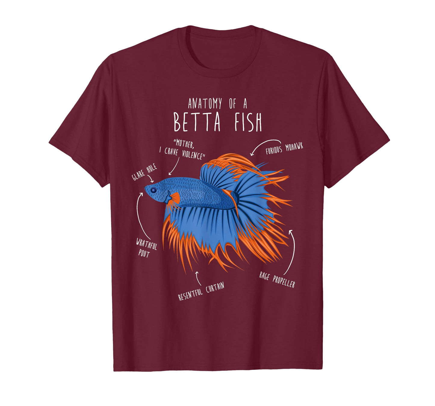 Betta Fish Siamese Fighting Fish Anatomy, Funny Aquarium Pet T-Shirt