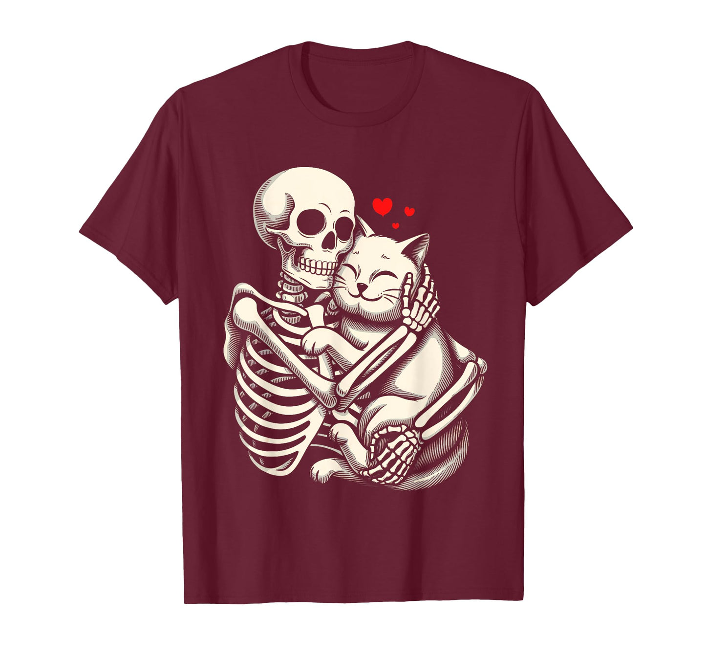 Skeleton Hugging Cat Halloween Cat Lover Cat Mom Dad T-Shirt for Men Women Kids