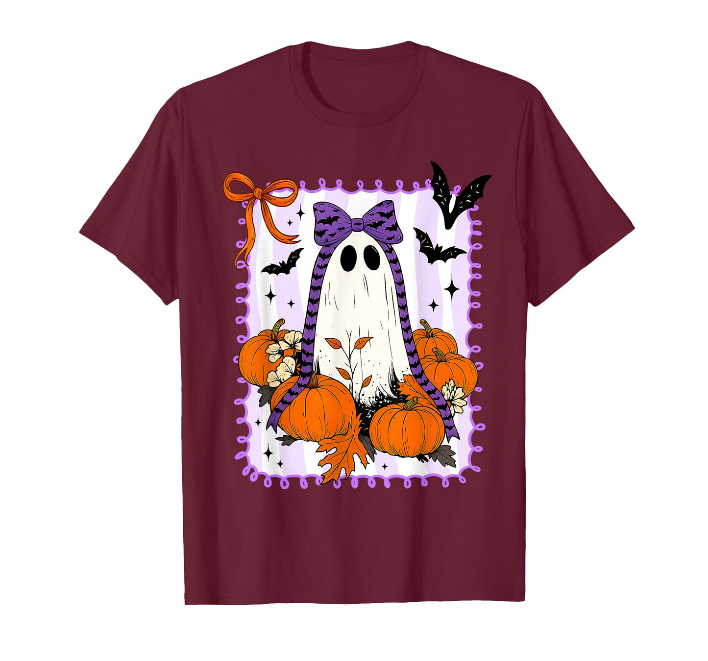 Spooky Vibes Retro Ghost Coquette Bow Halloween Women Girls T-Shirt
