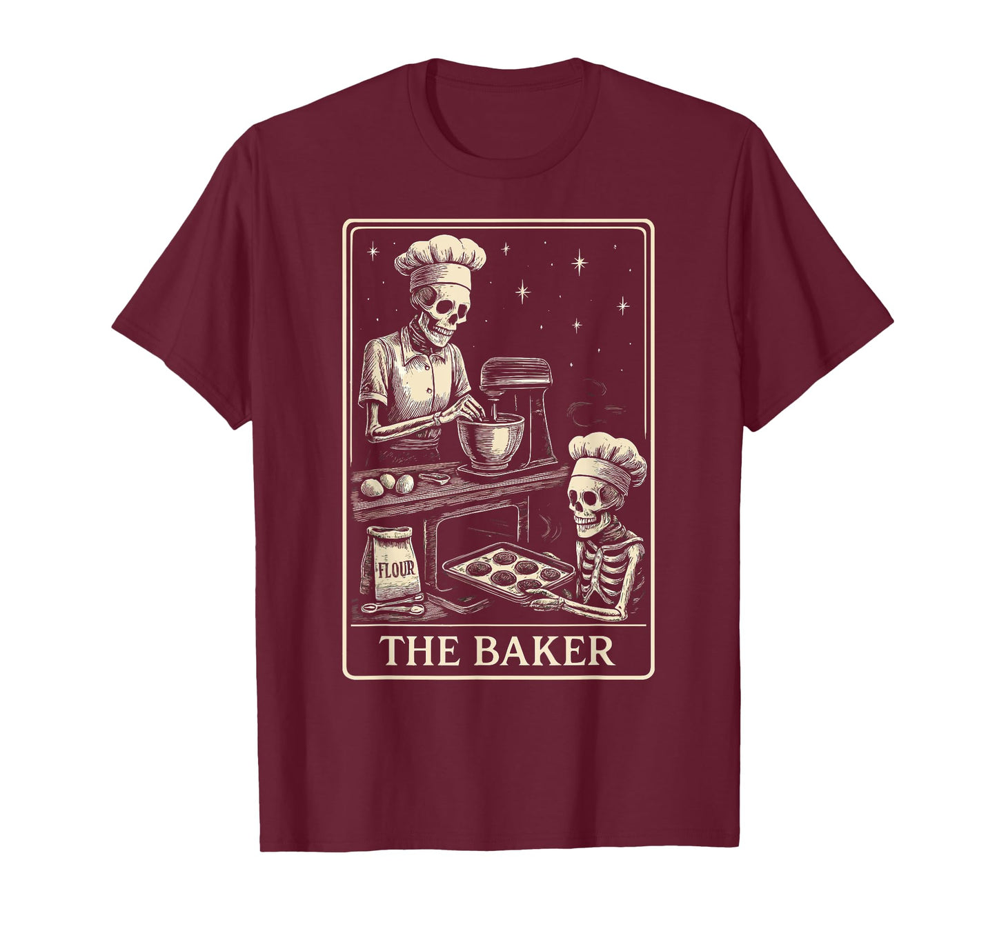 Skeleton Baker Vintage Tarot Card Baking Art T-Shirt