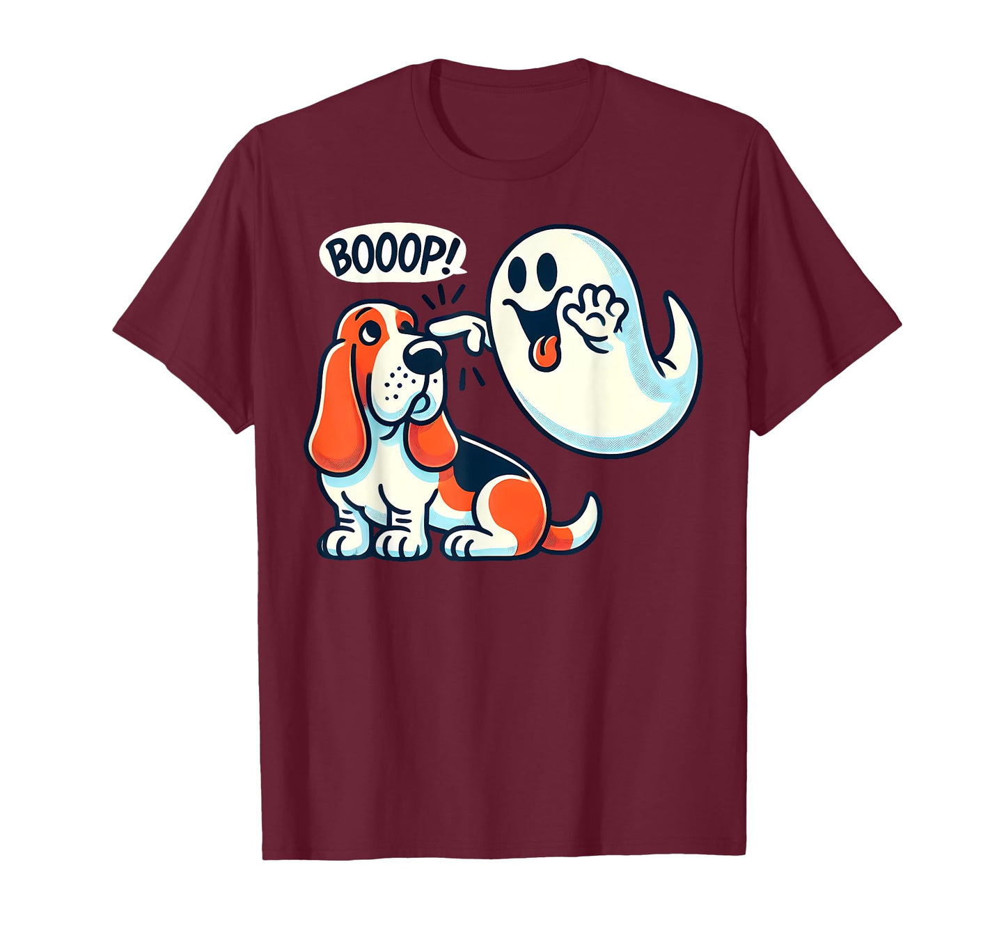 Funny Halloween Ghost Basset Hound Boop Easy Lazy Costume T-Shirt