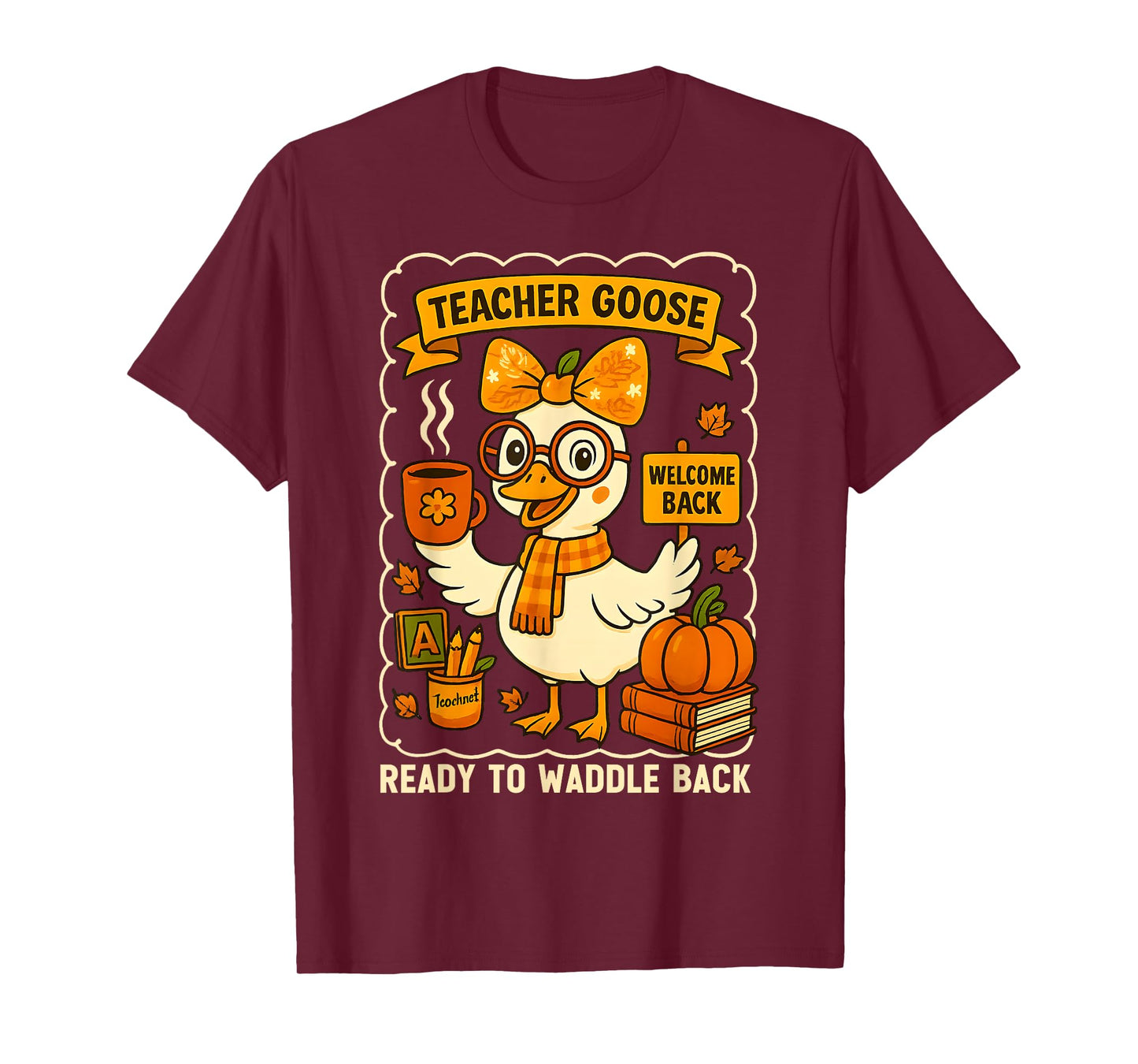 HUGvyn Back To School: Goose Teacher Fall Coquette Pumpkin T-Shirt