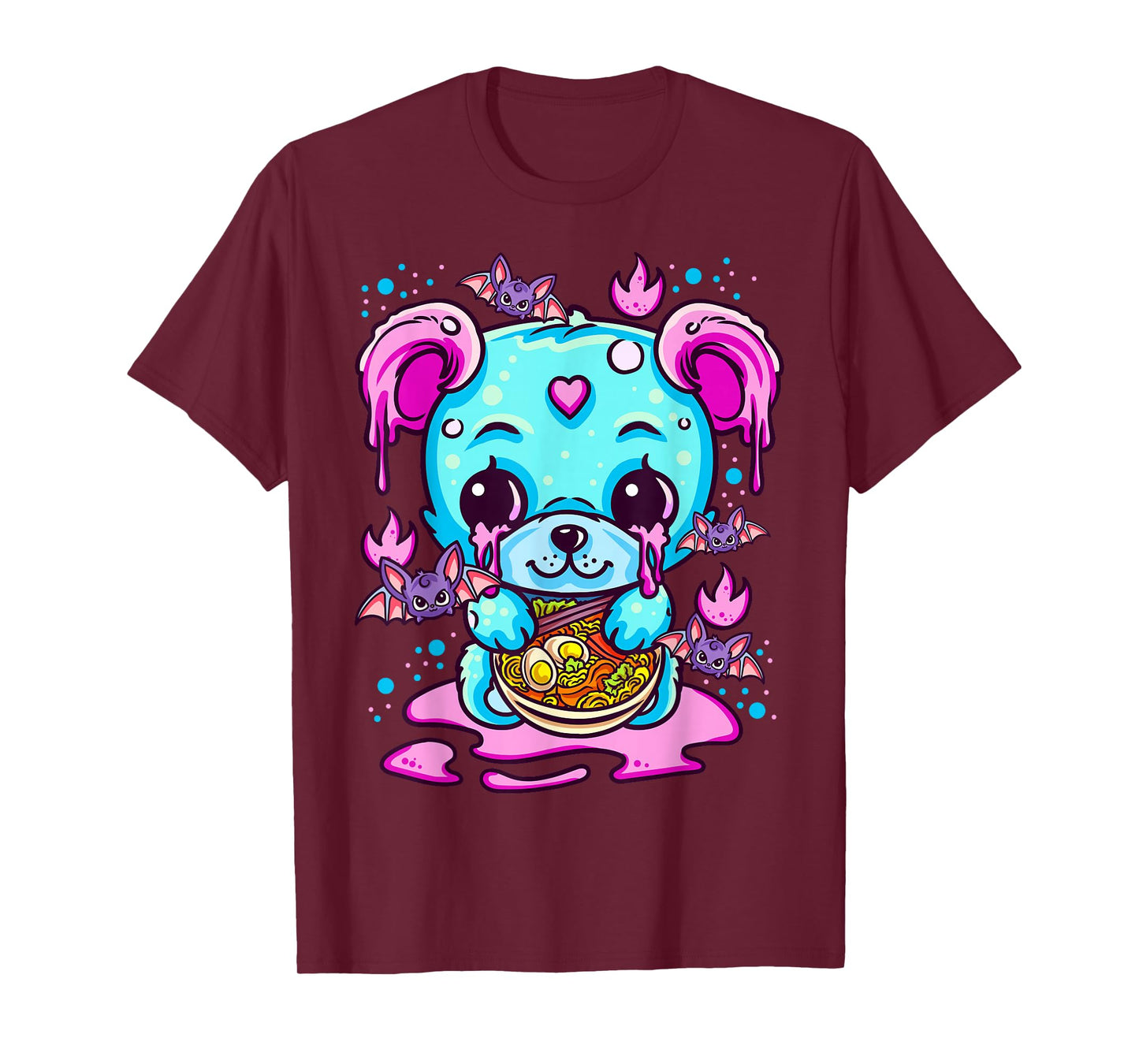Cute Kawaii Creepy Pastel Goth Puppy Eating Ramen Noodles T-Shirt