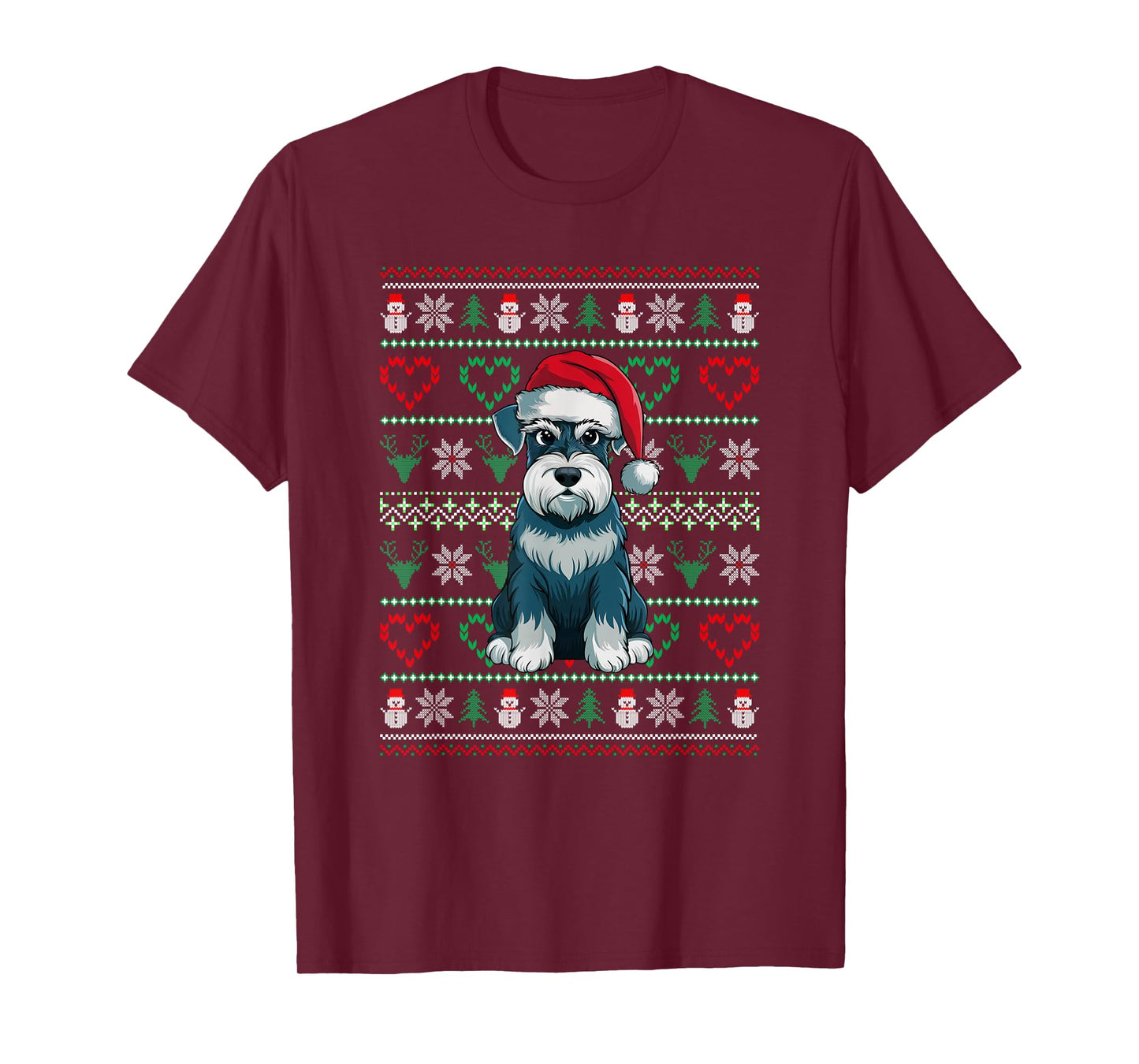 Ugly Christmas Schnauzer Dog Wearing Santa Hat Xmas Pajama T-Shirt