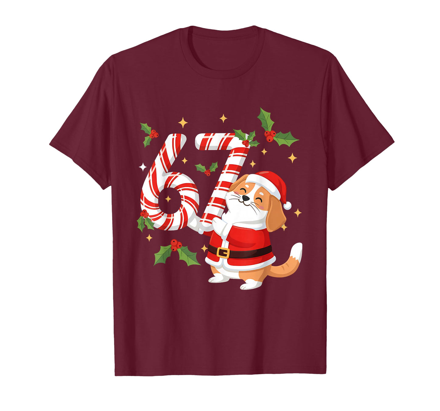 Funny 67 Meme Dog Christmas PJm Men Women Family Matching T-Shirt