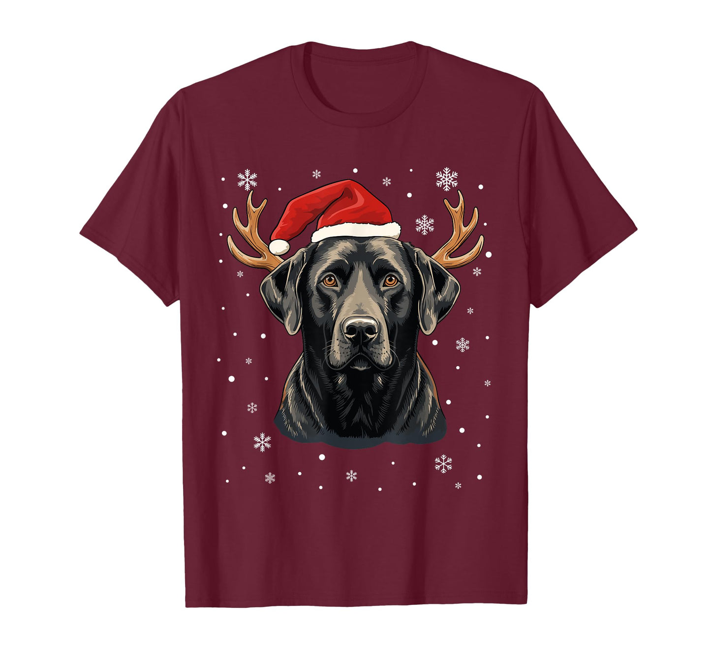 Black Labrador Christmas Santa Hat Reindeer Antlers Xmas T-Shirt