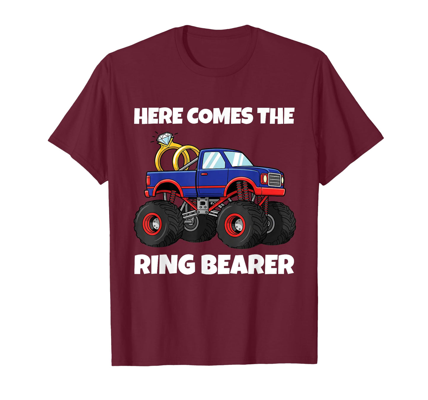 Here Comes the Rings Bearer Funny Monster Truck Wedding T-Shirt