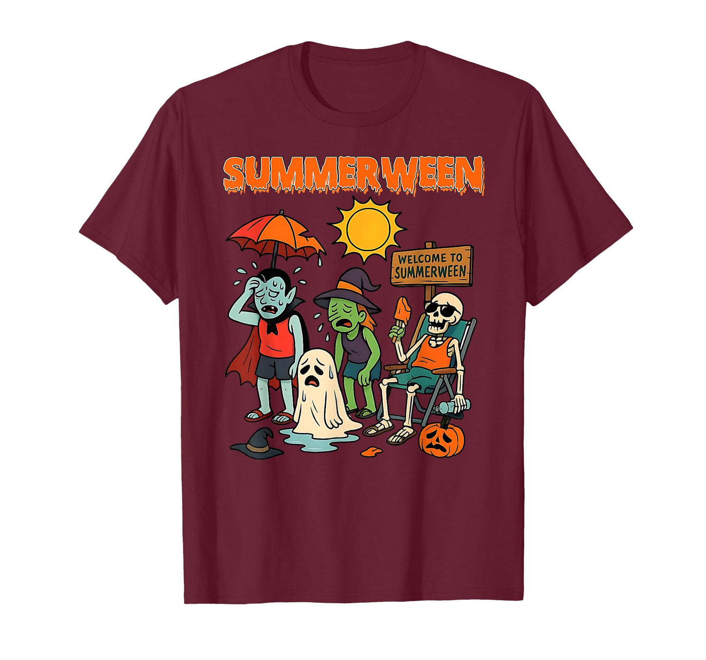 Summerween Skeleton Beach Party Halloween Vibes T-Shirt
