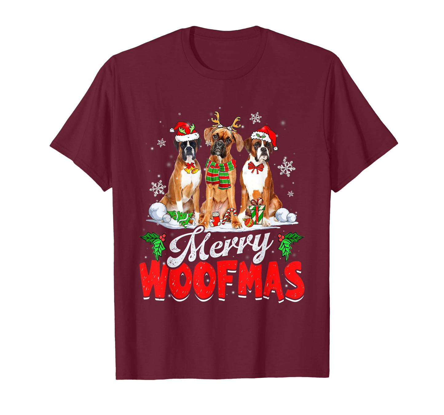 Merry Woofmas Boxer Dog Christmas Dog Lover Xmas T-Shirt