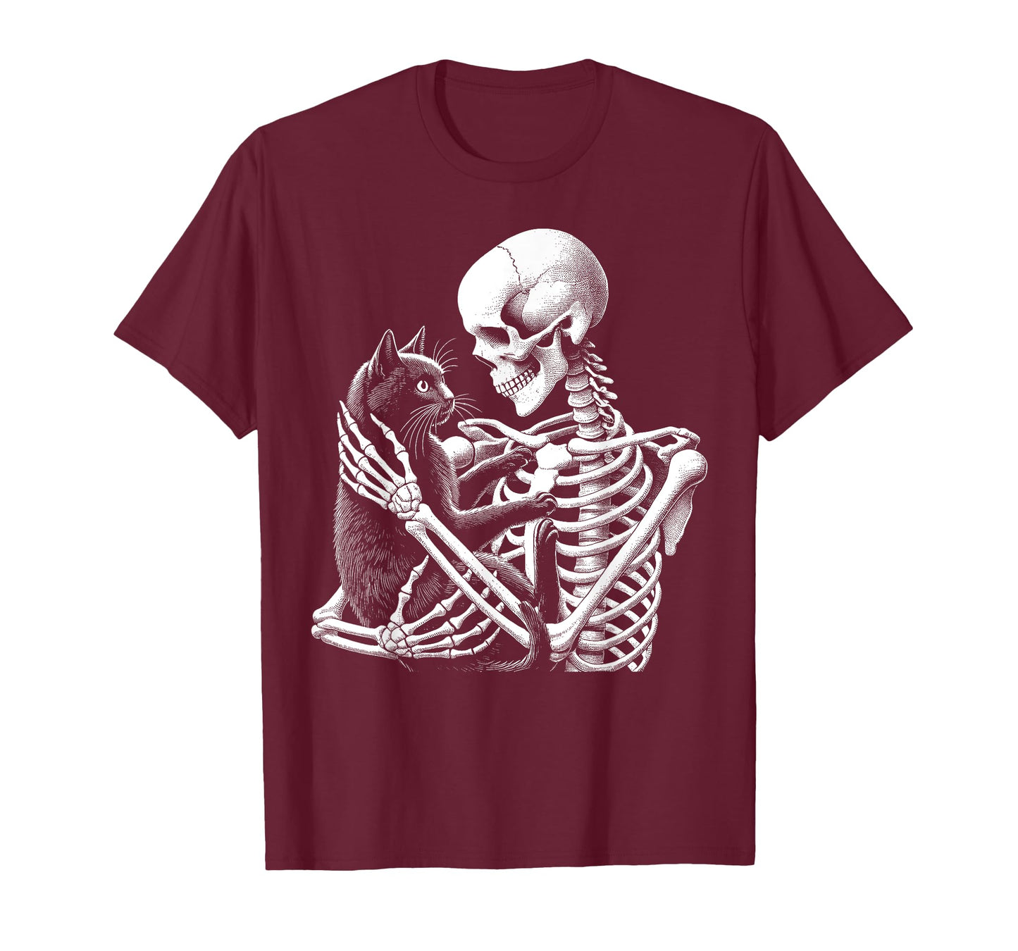 Skeleton Holding A Cat Funny Lazy Halloween Costume Skull T-Shirt