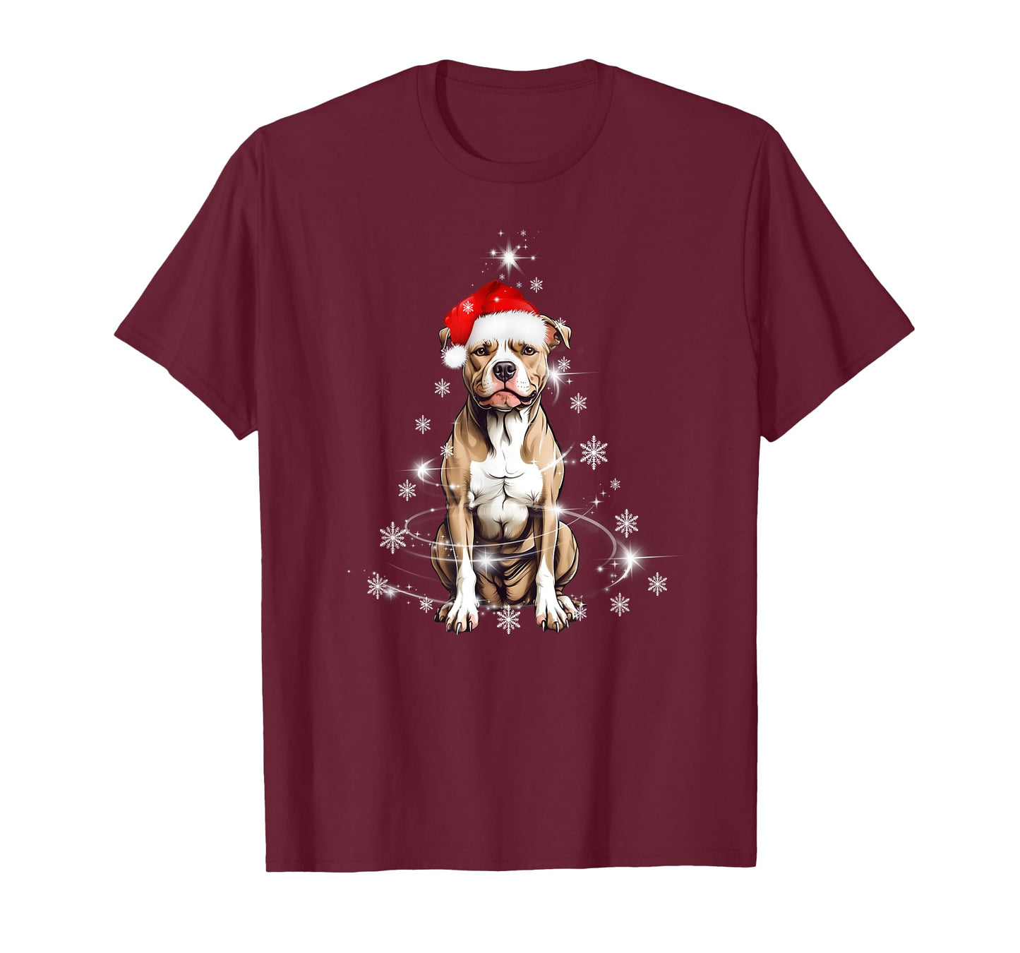 Pitbull Dog Christmas Tree Santa Hat Lights Sweater T-Shirt