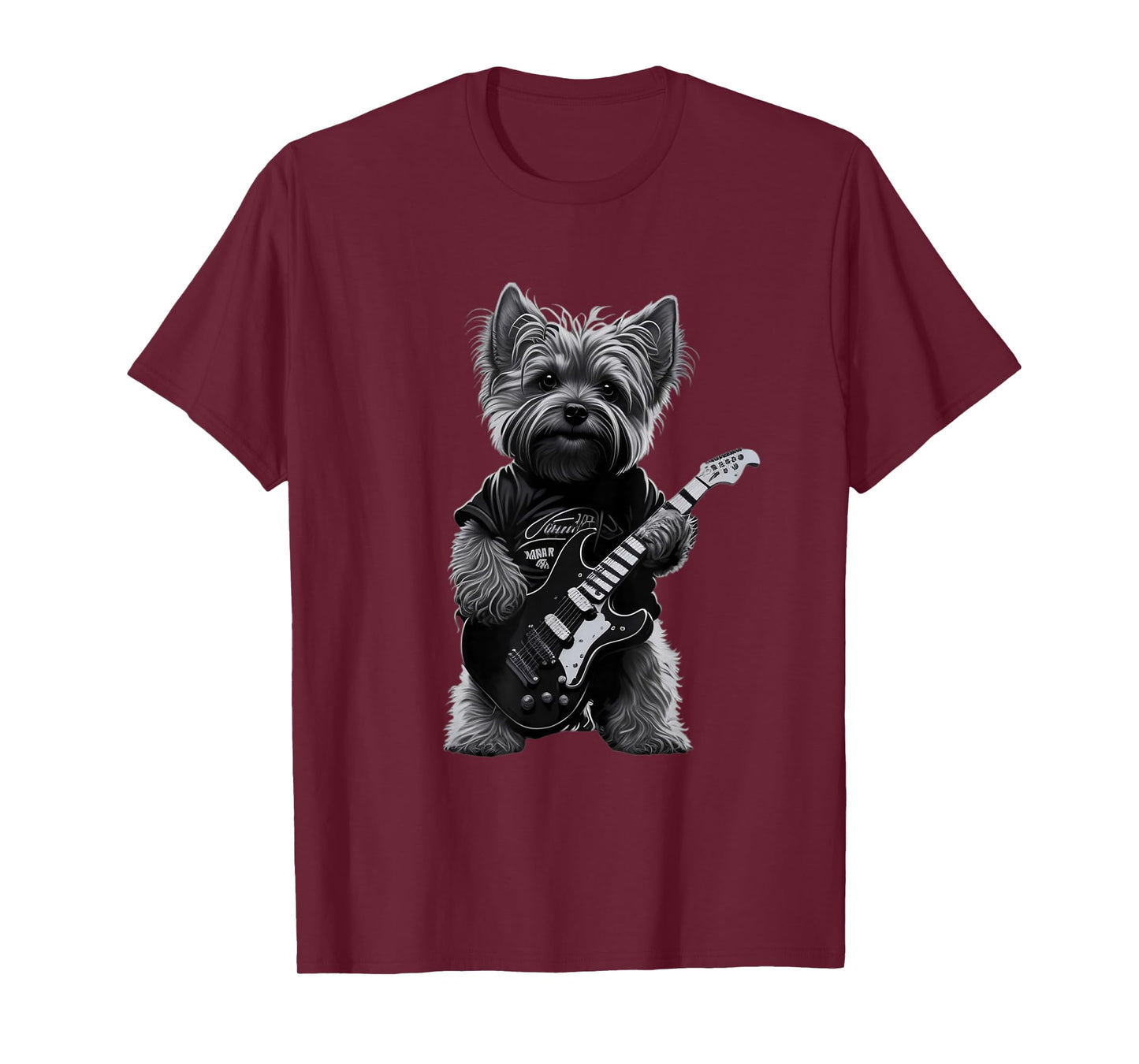Funny Rock Dog Guitarist Rock Yorkie Playing Guitar T-Shirt
