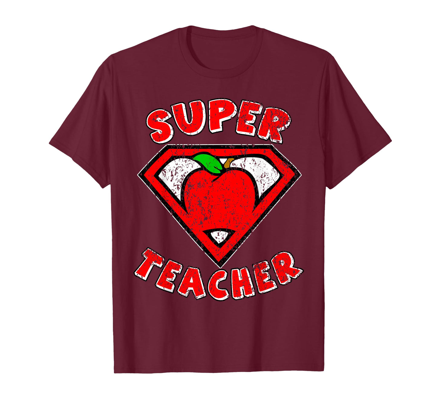 Funny Cute Distressed Super Teacher Superhero Apple Shirt T-Shirt