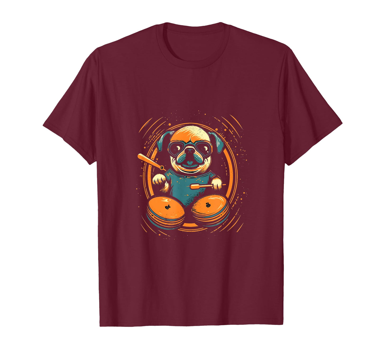 Pug Playing Drums Funny Drummer Drumming Drumset Drum Player T-Shirt