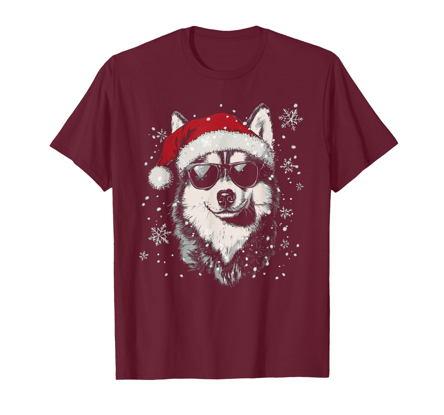 Husky Santa Hat Funny Cute Dog Mom Dad Christmas T-Shirt