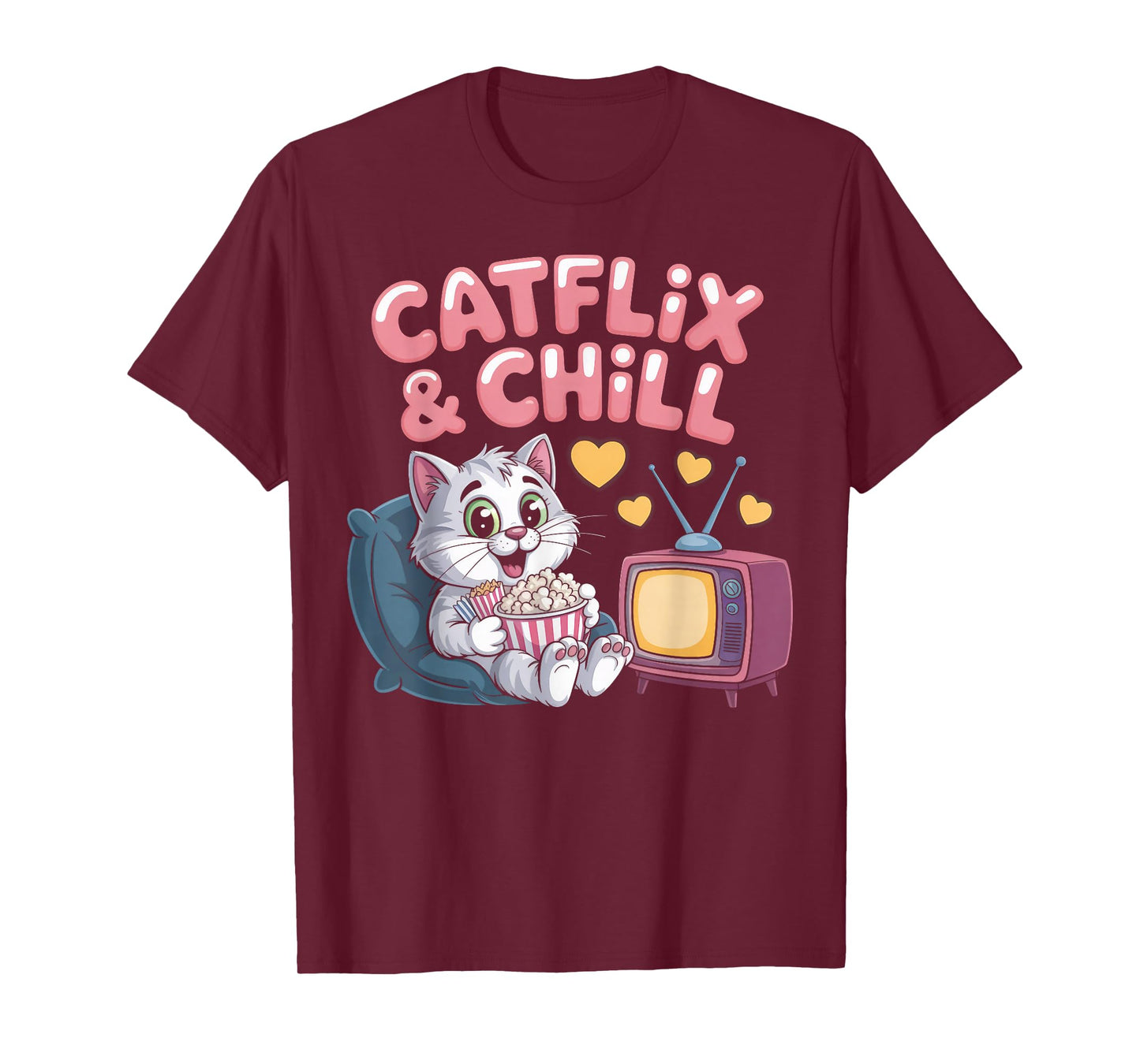 Catflix & Chill Cozy Cat Cartoon Relaxing Kitty Kawaii Art T-Shirt