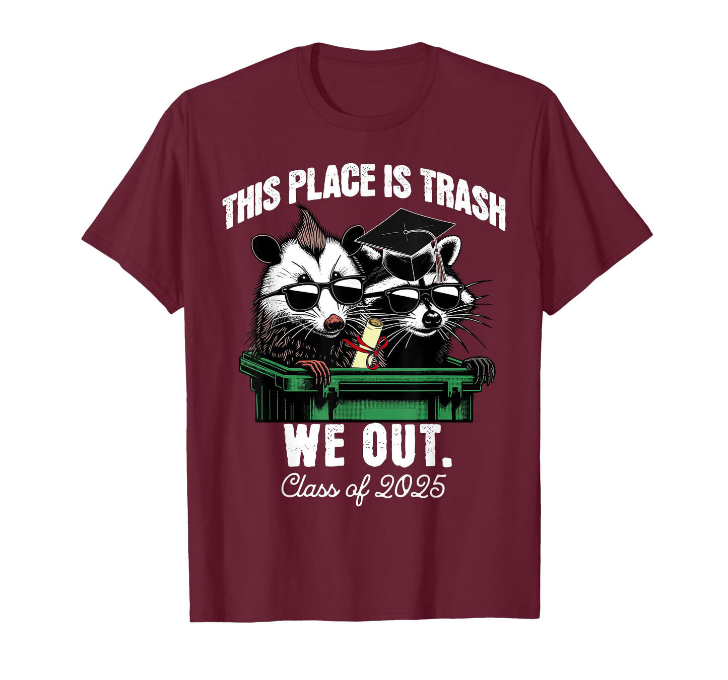 Class of 2025 Funny Graduation Raccoon Opossum We Out T-Shirt