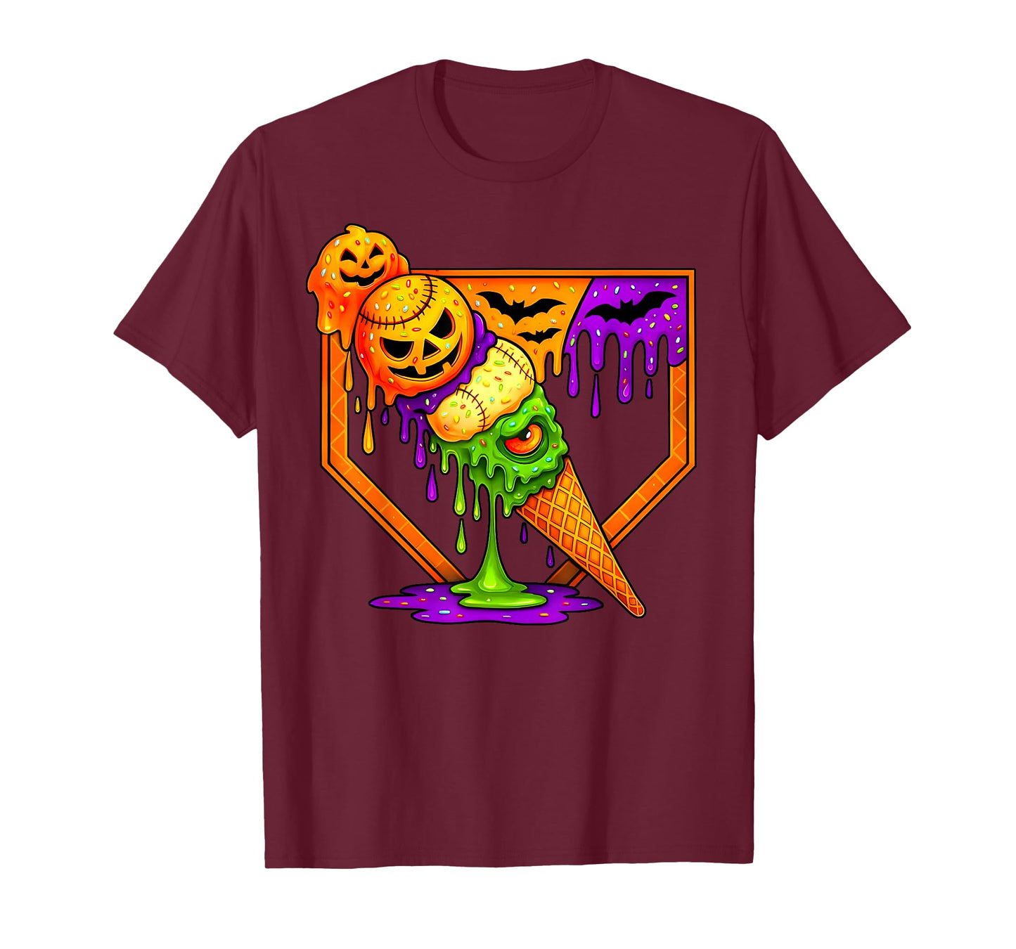 Baseball Ice Cream Cone Drip Home Plate Dripping Halloween T-Shirt