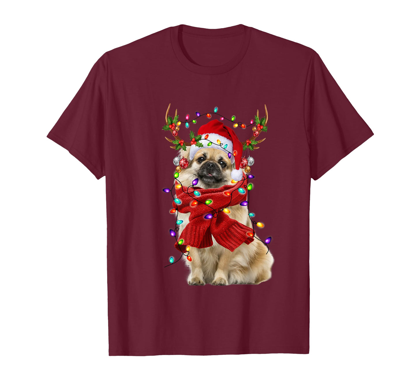 Santa Tibetan Spaniel Dog Reindeer Christmas Lights T-Shirt