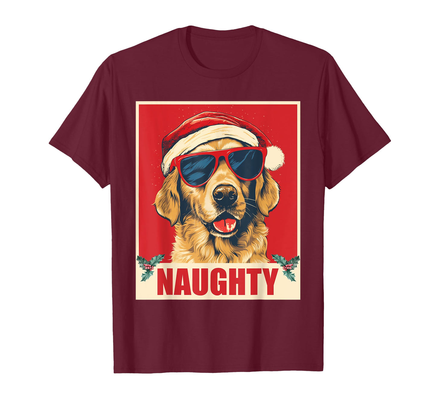 Funny Golden Retriever Christmas Naughty Vintage T-Shirt