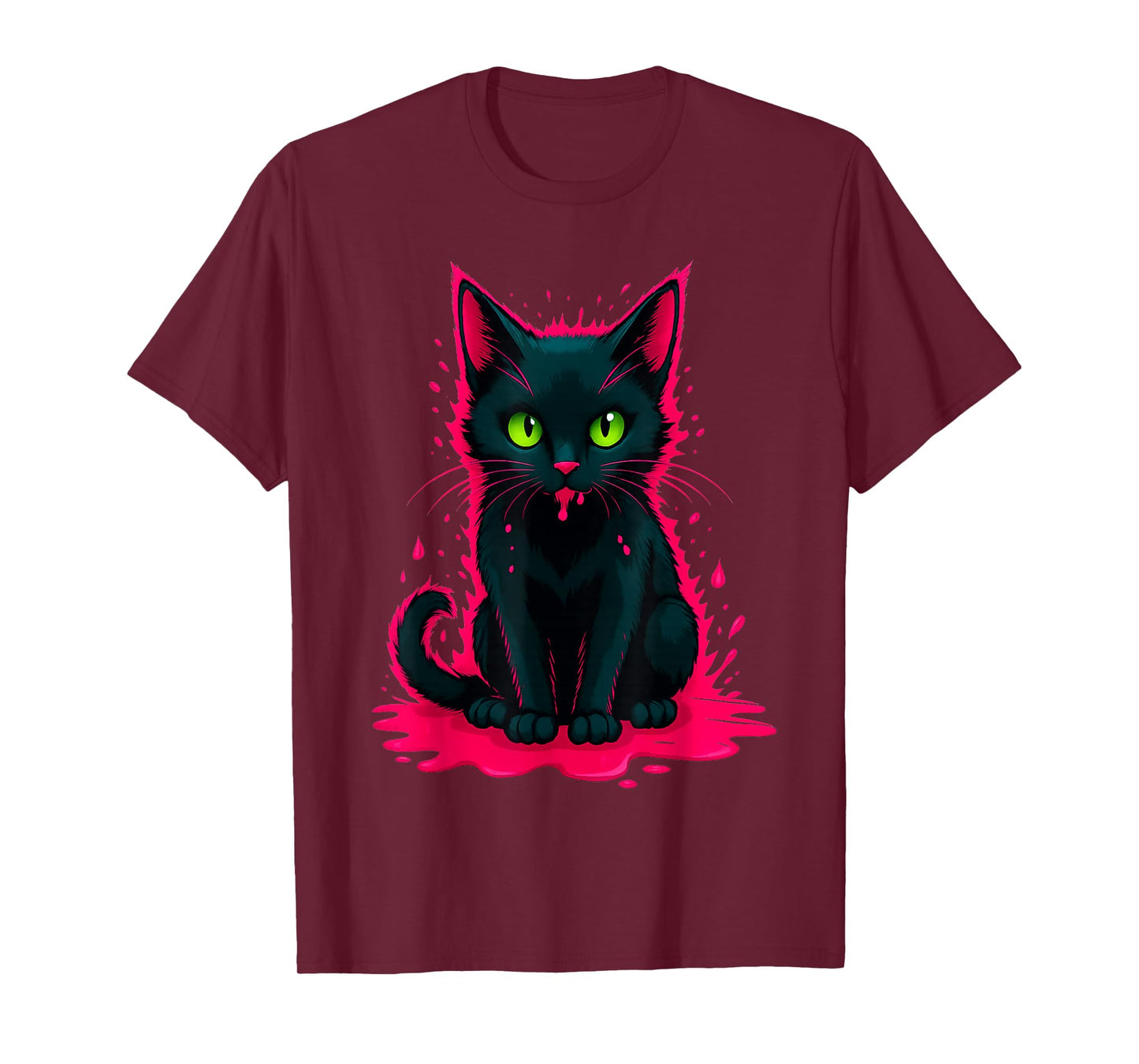 Cute Black Cat with Green Eyes Dripping Ice Cream T-Shirt