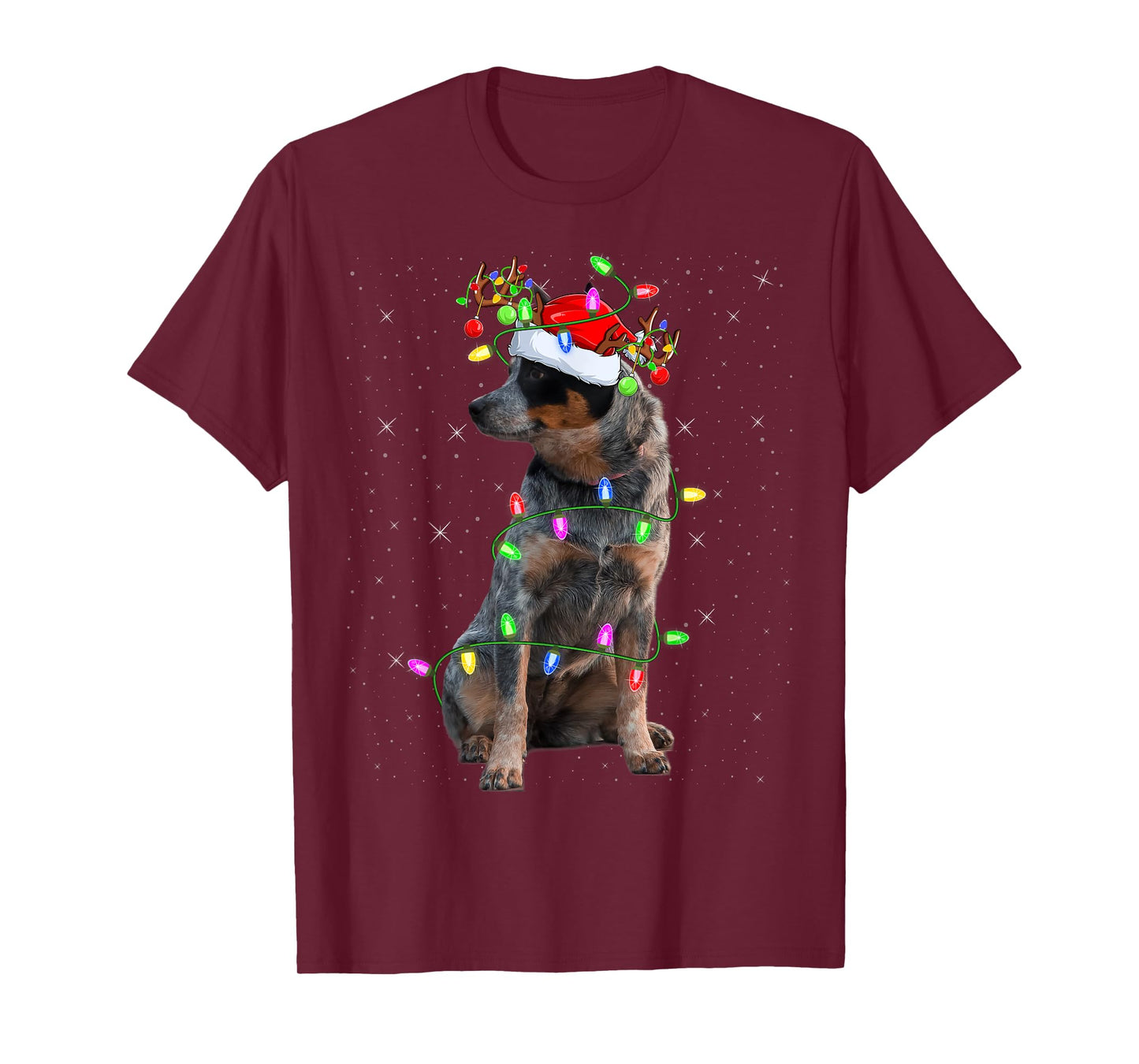 Xmas Holiday Lighting Santa Blue Heeler Dog Christmas Men Women Kids T-Shirt