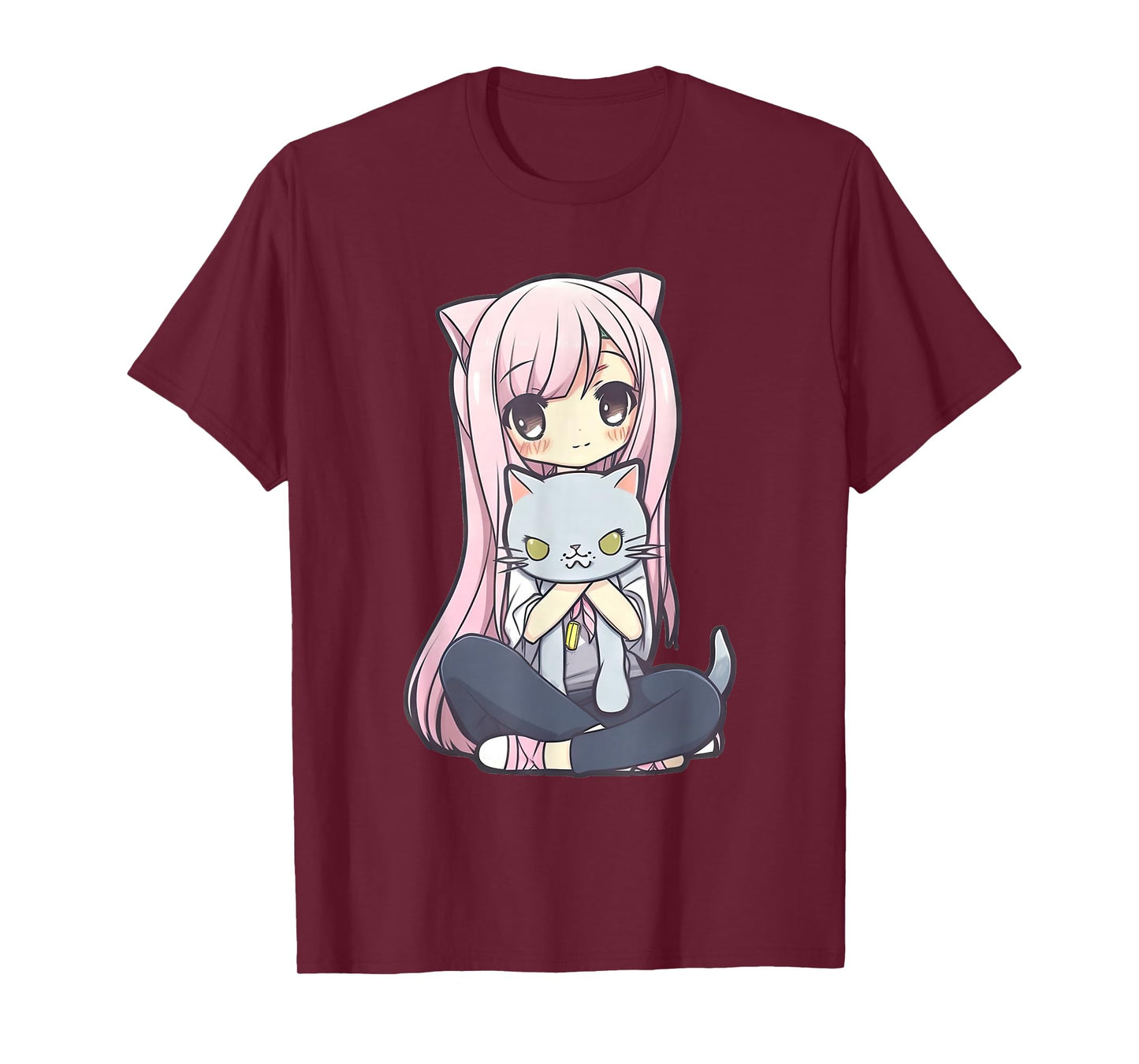 Anime and Cats Kawaii Cute Teen Otaku Girl with Cat T-Shirt