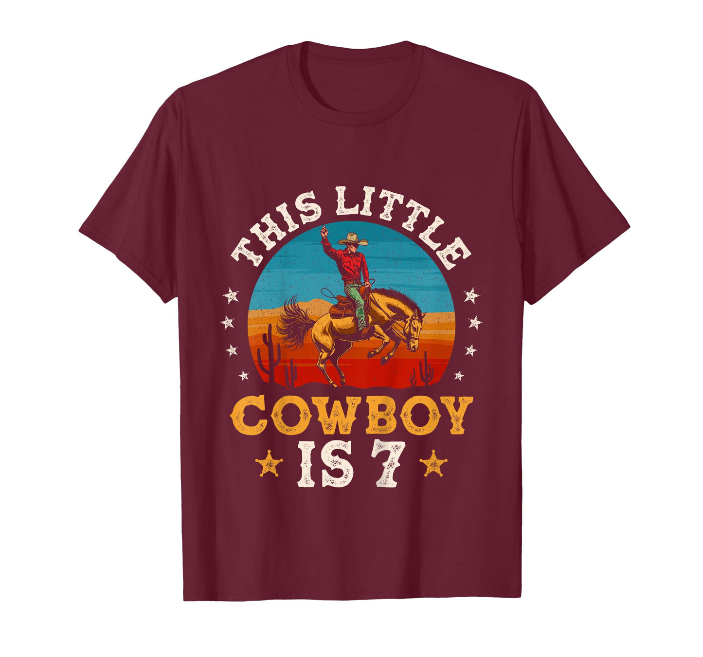 Kids Cowboy 7th Birthday Party 7 Year Old Boy Western Rodeo Horse T-Shirt