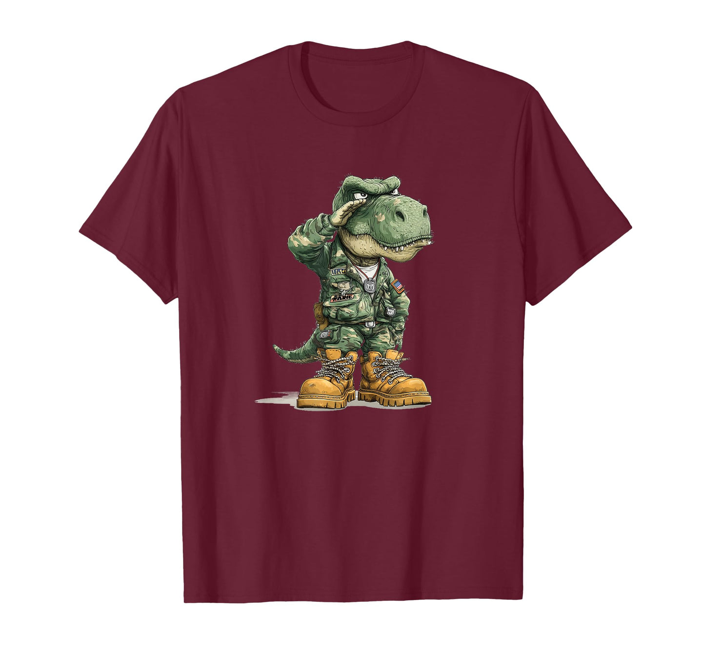 Funny Saluting Dinosaur in Military Look T-Shirt