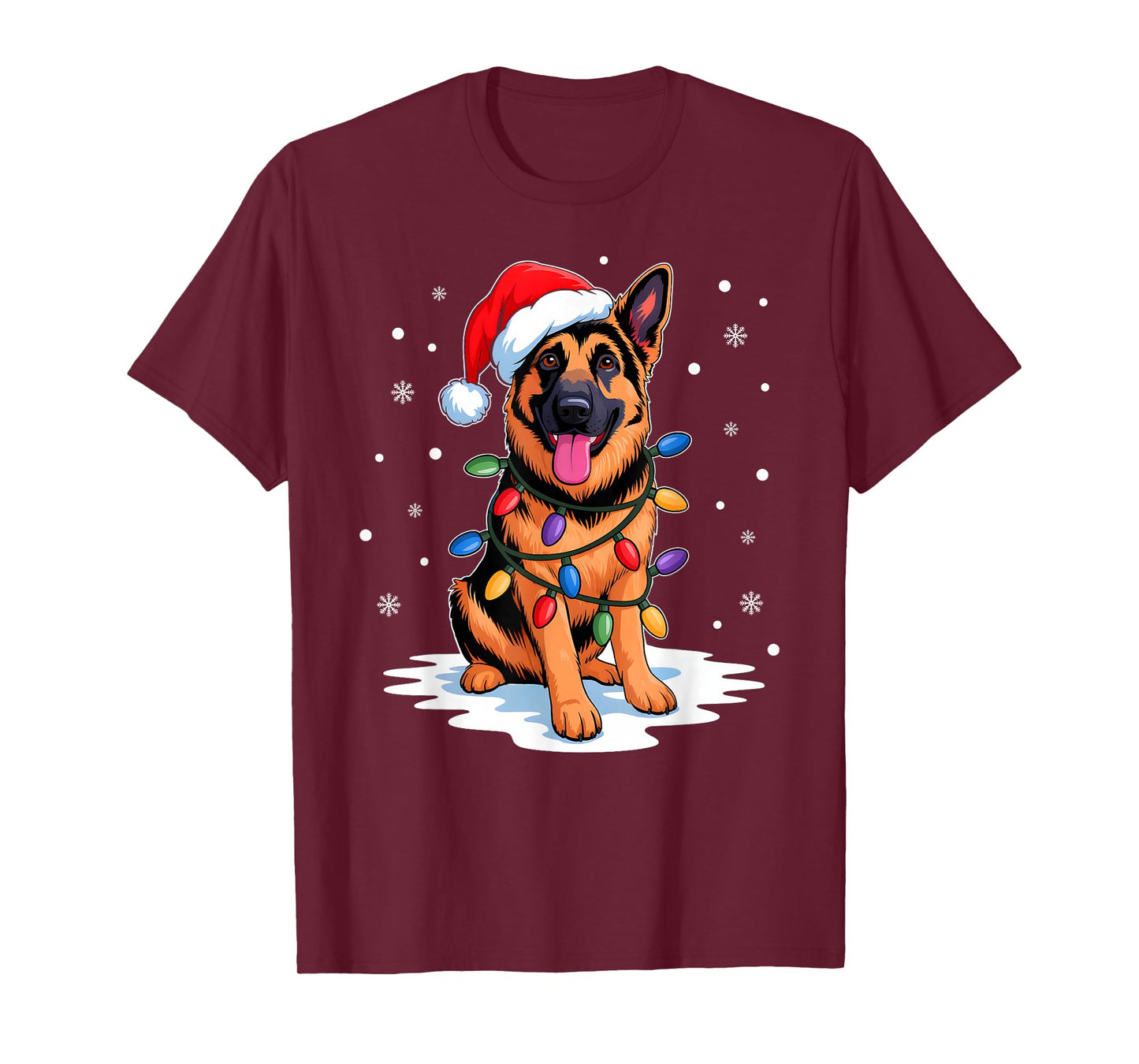 German Shepherd Christmas Lights Santa Hat Xmas Dog Lover T-Shirt