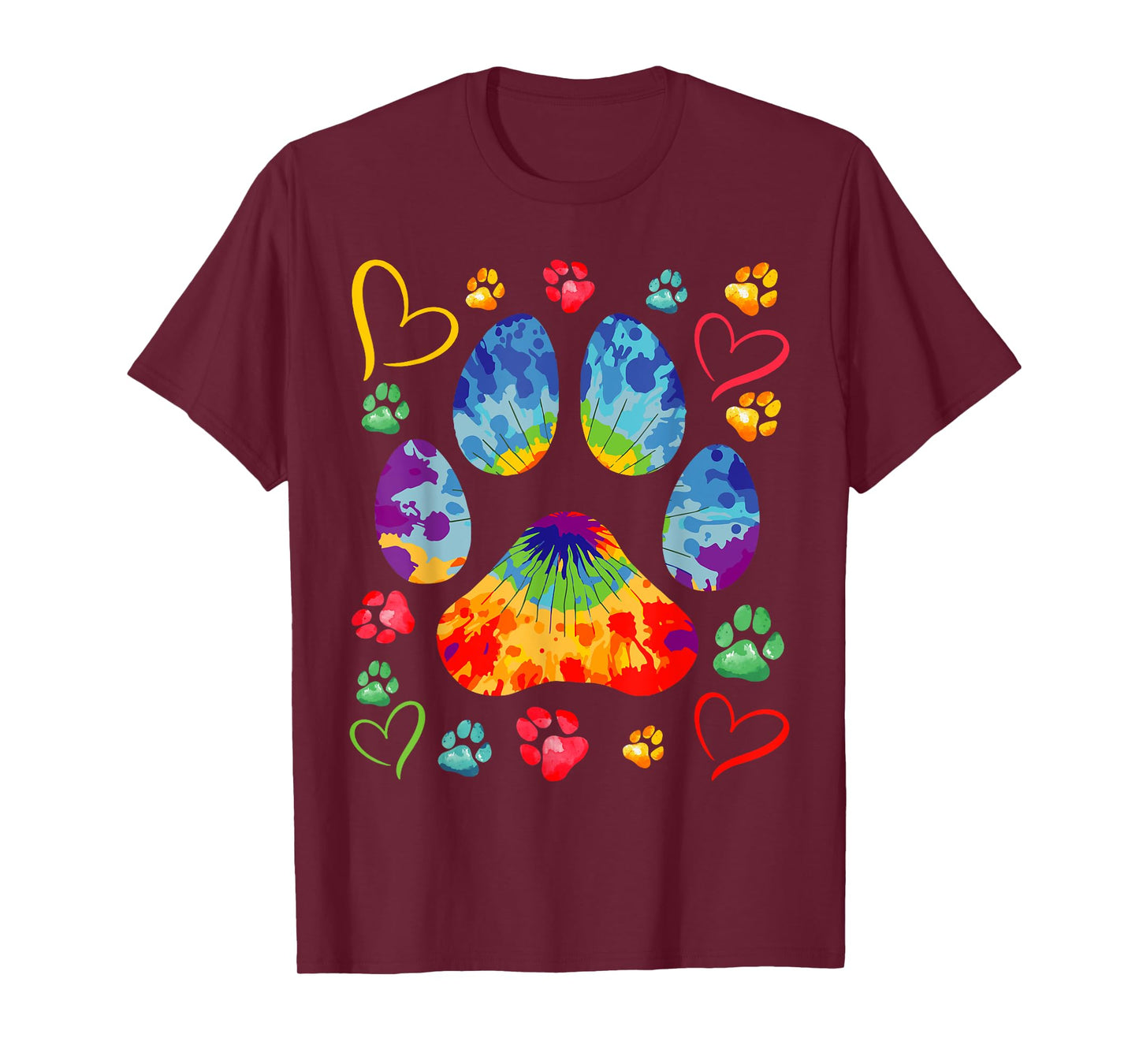 Cute Tie Dye Dog Paw Love Heart Print Colorful Pet Dog Lover T-Shirt