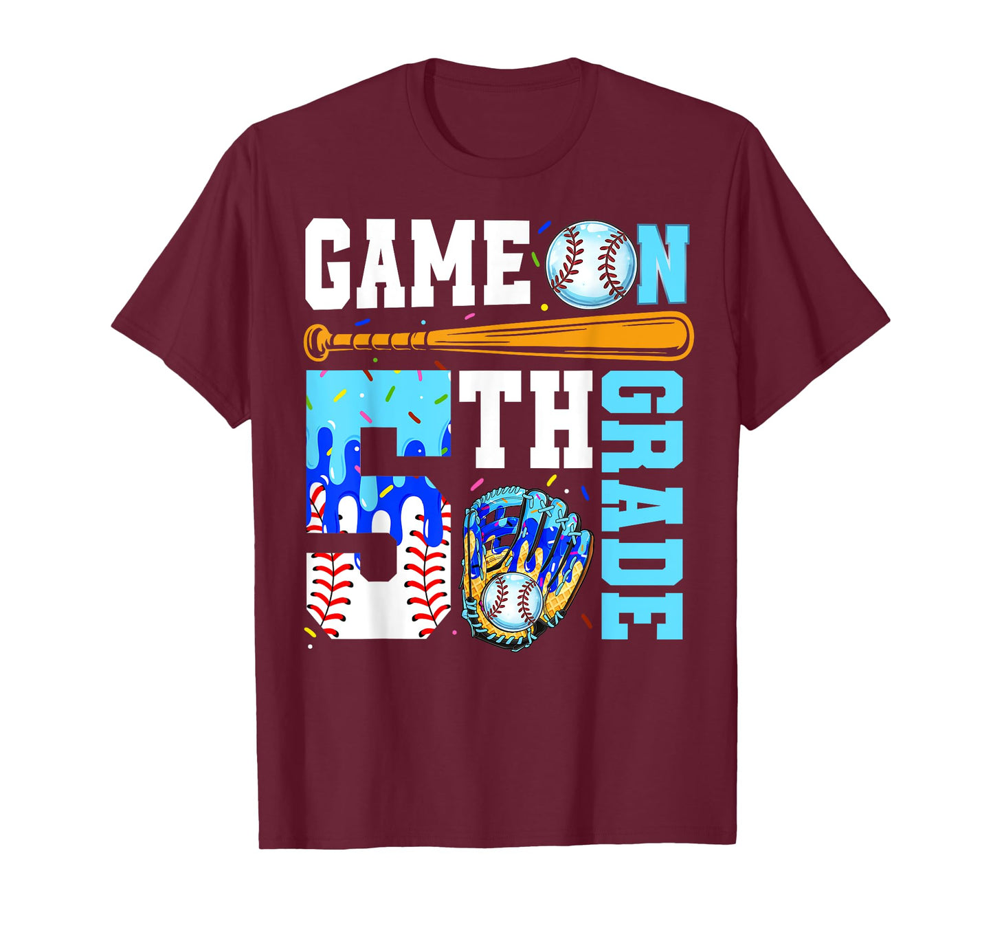 5th Grade Back To School Baseball Drip Ice Cream Game On T-Shirt