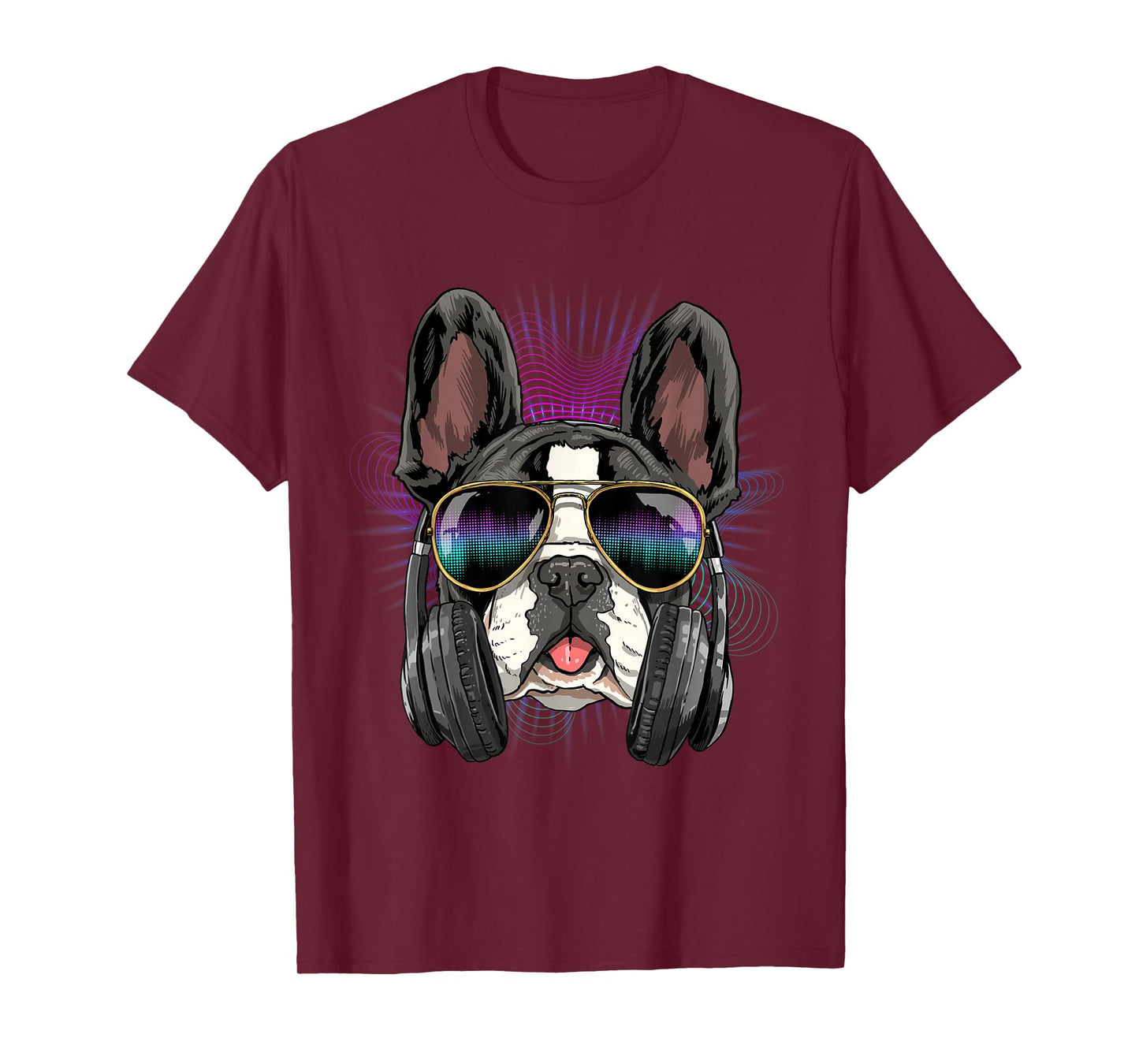 Music French Bulldog Dj With Headphones Musical Dog Lovers T-Shirt