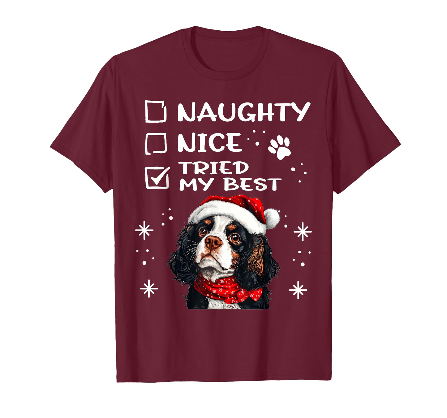 Cute Cavalier King Charles Spaniel Dog Christmas Naughty T-Shirt