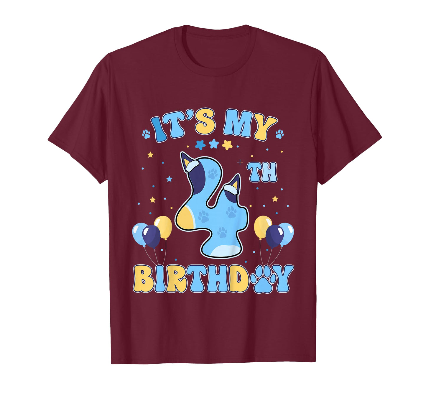 Kids Its My 4th Birthday Party Blue Dog Funny 4 Year Old Boy Girl T-Shirt