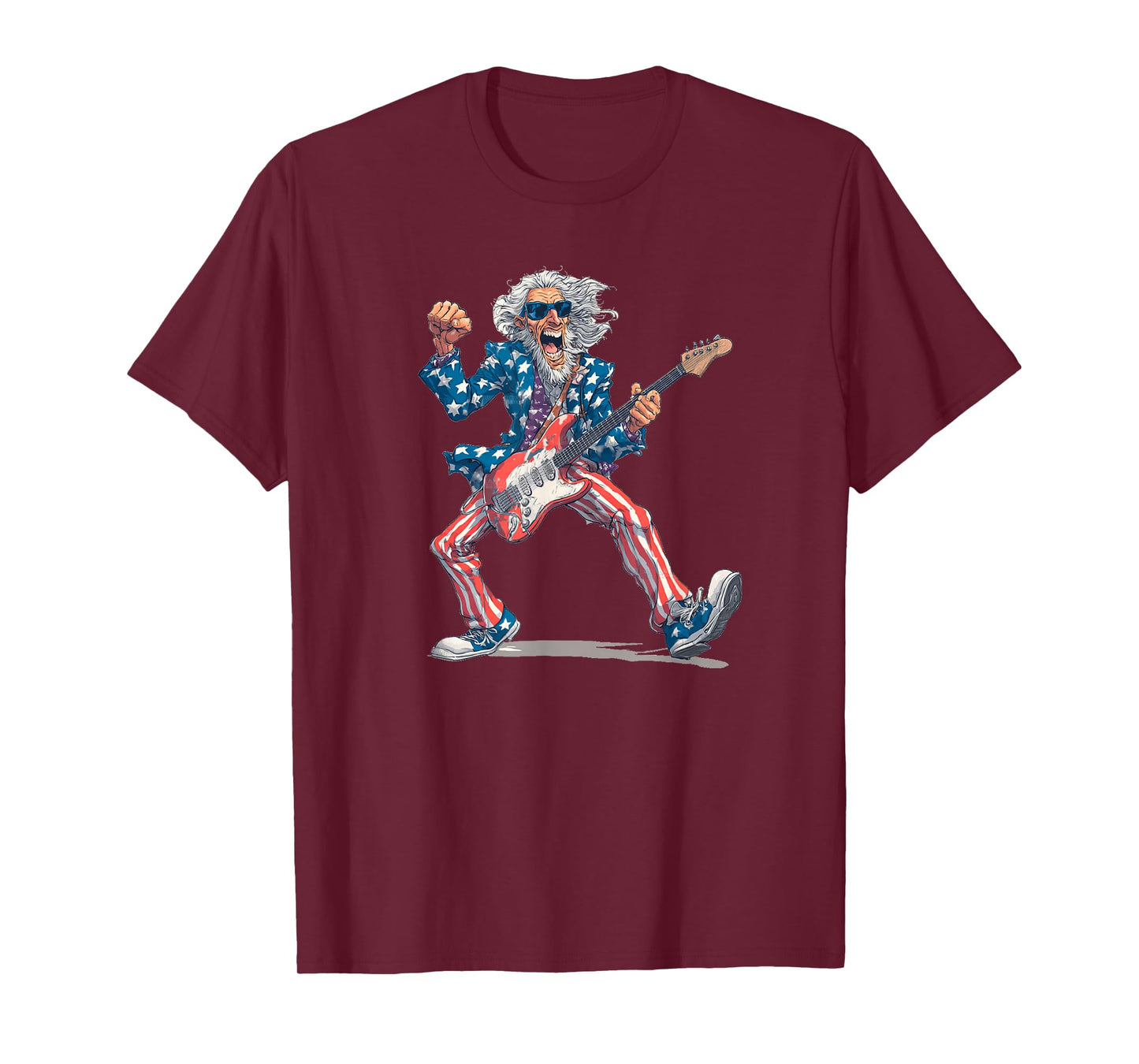 Funny US Sam with Electric Guitar for American Rock Lovers T-Shirt