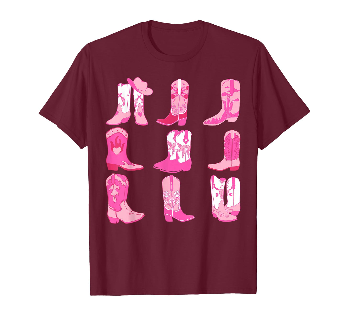 Western Country Rodeo Pink Cowboy Cowgirl Boots T-Shirt