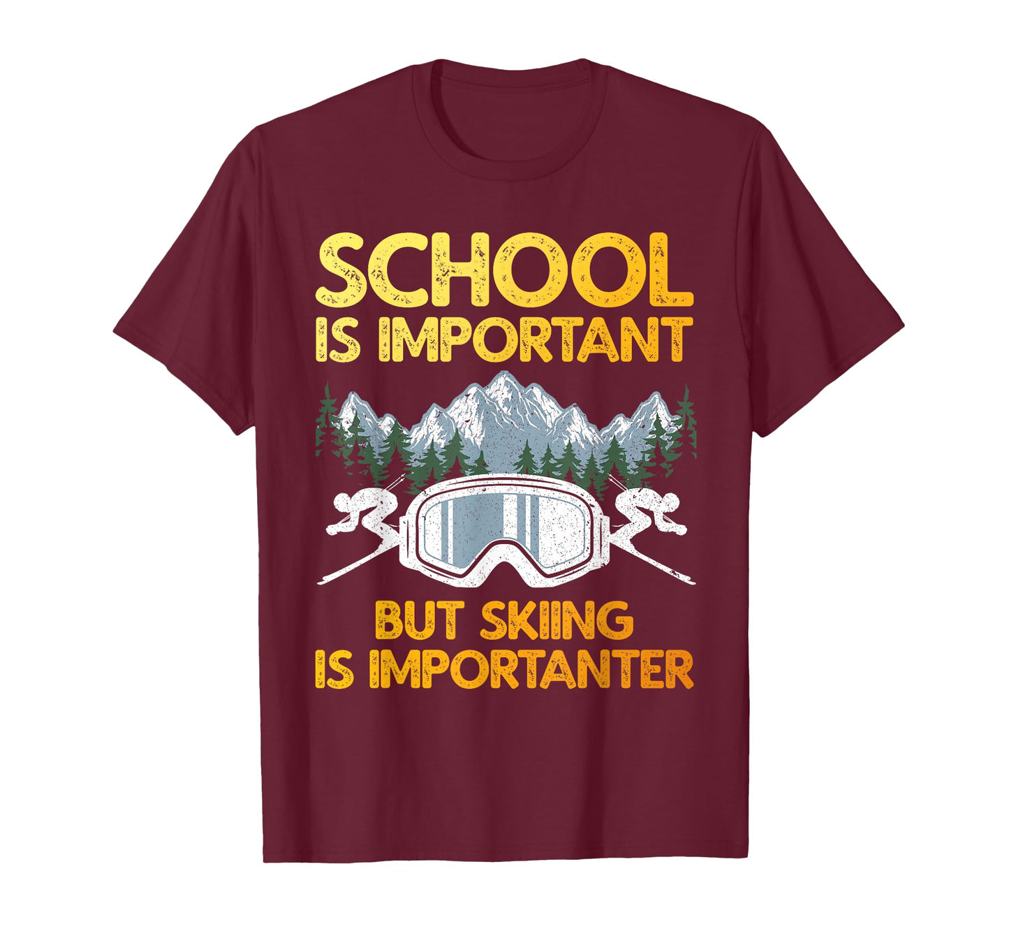 Funny Skiing Art for Boys Girls Kids Skier Ski Skiing Lovers T-Shirt