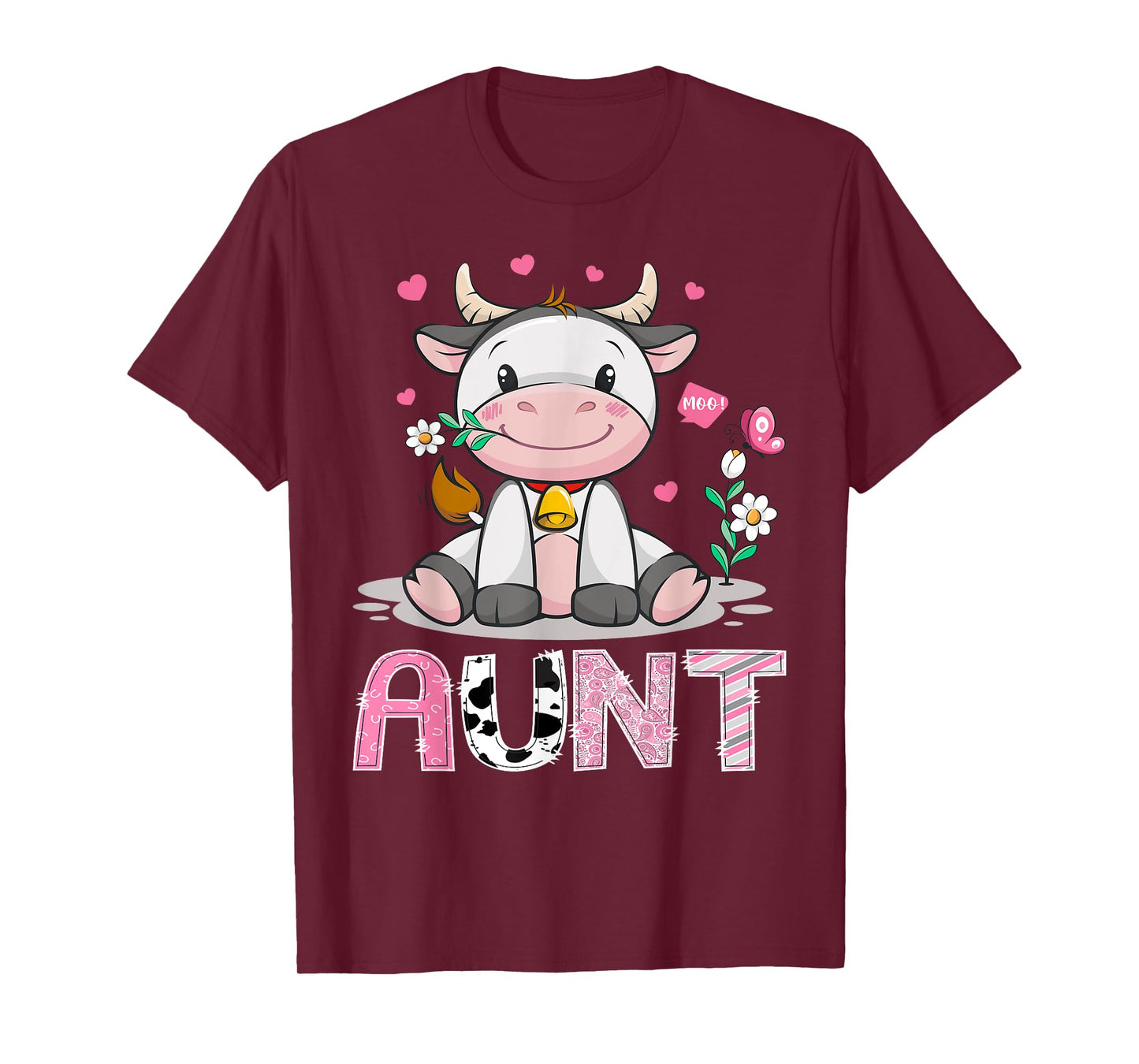 Aunt Cute Cow Moo Farmer Birthday Family Matching T-Shirt