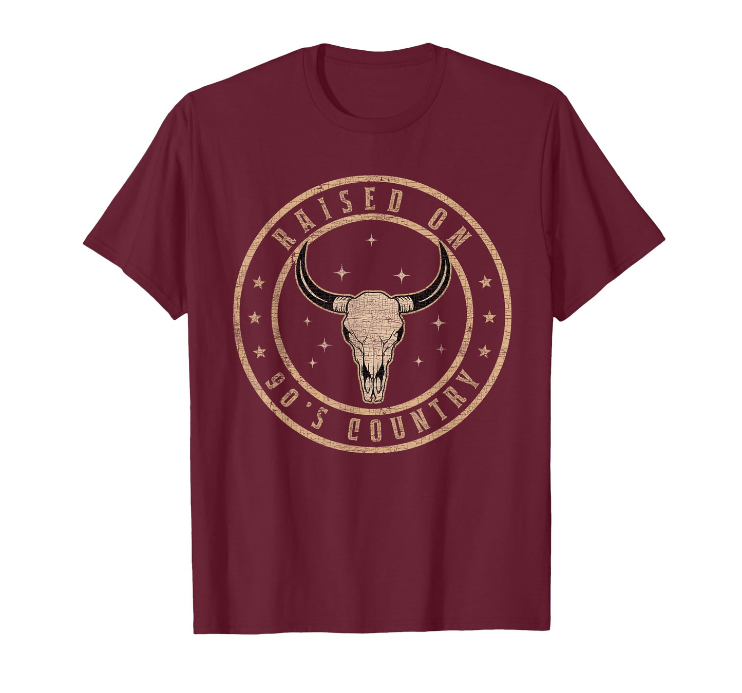 Raised On 90's Country Vintage Bull Skull Western Country T-Shirt