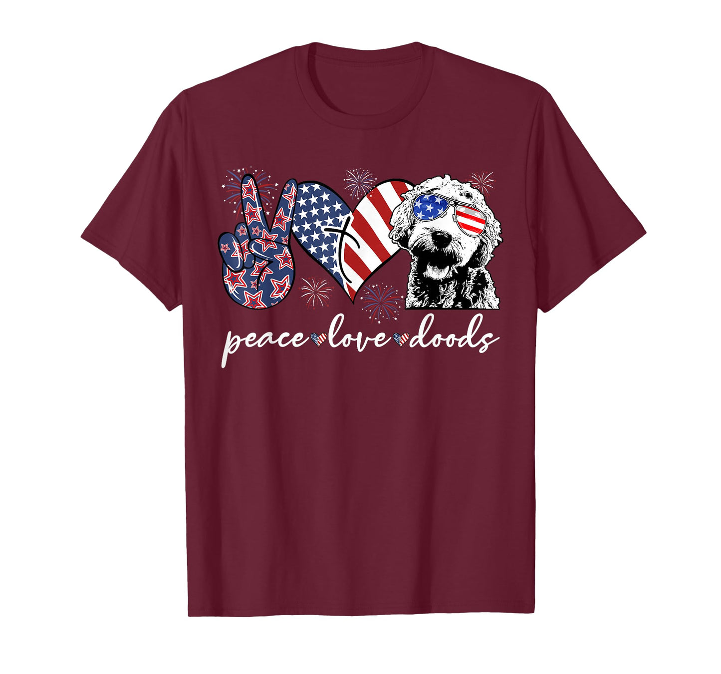 Peace Love Doods Goldendoodle USA Flag Doodle 4th of July T-Shirt