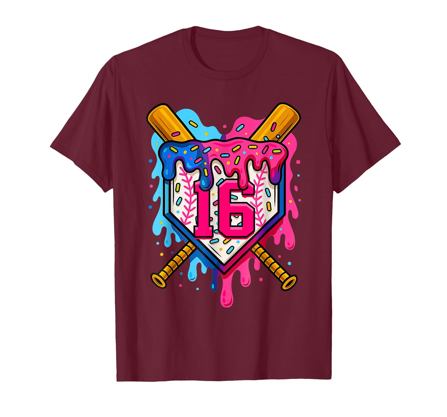 16th Baseball Birthday Ice Cream Drip Boys Girls 16 Years T-Shirt